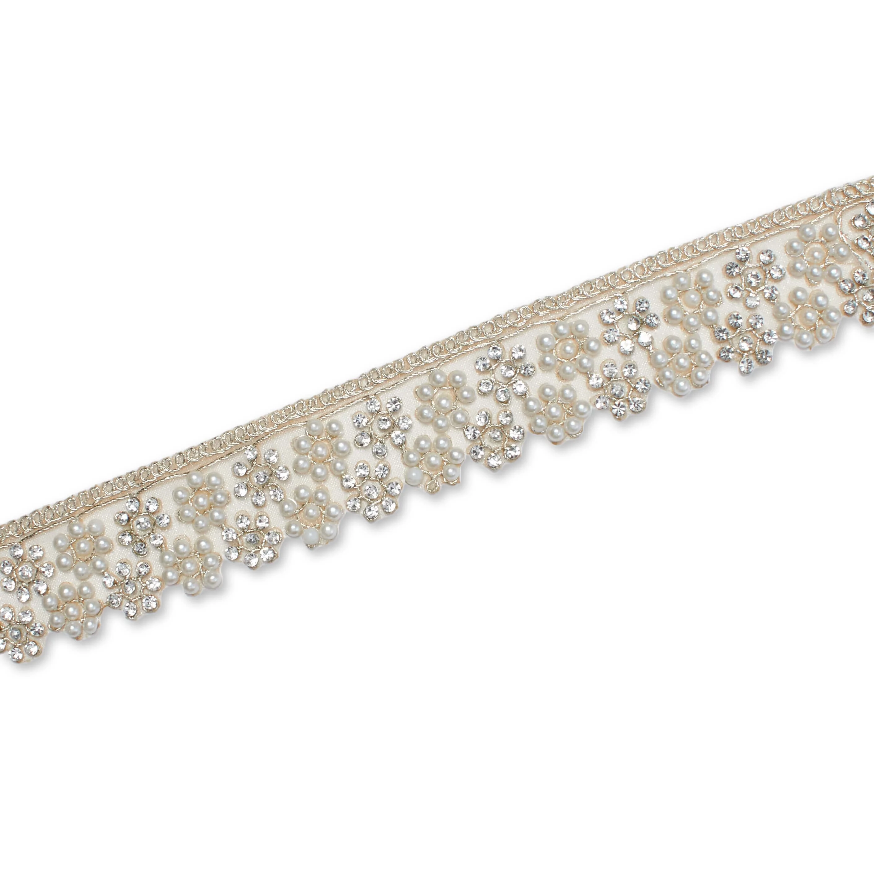 1.25 Inch Floral Beaded Rhinestone Corded Mesh Trim (9.8 Yards / 9 Meters) - Image 2