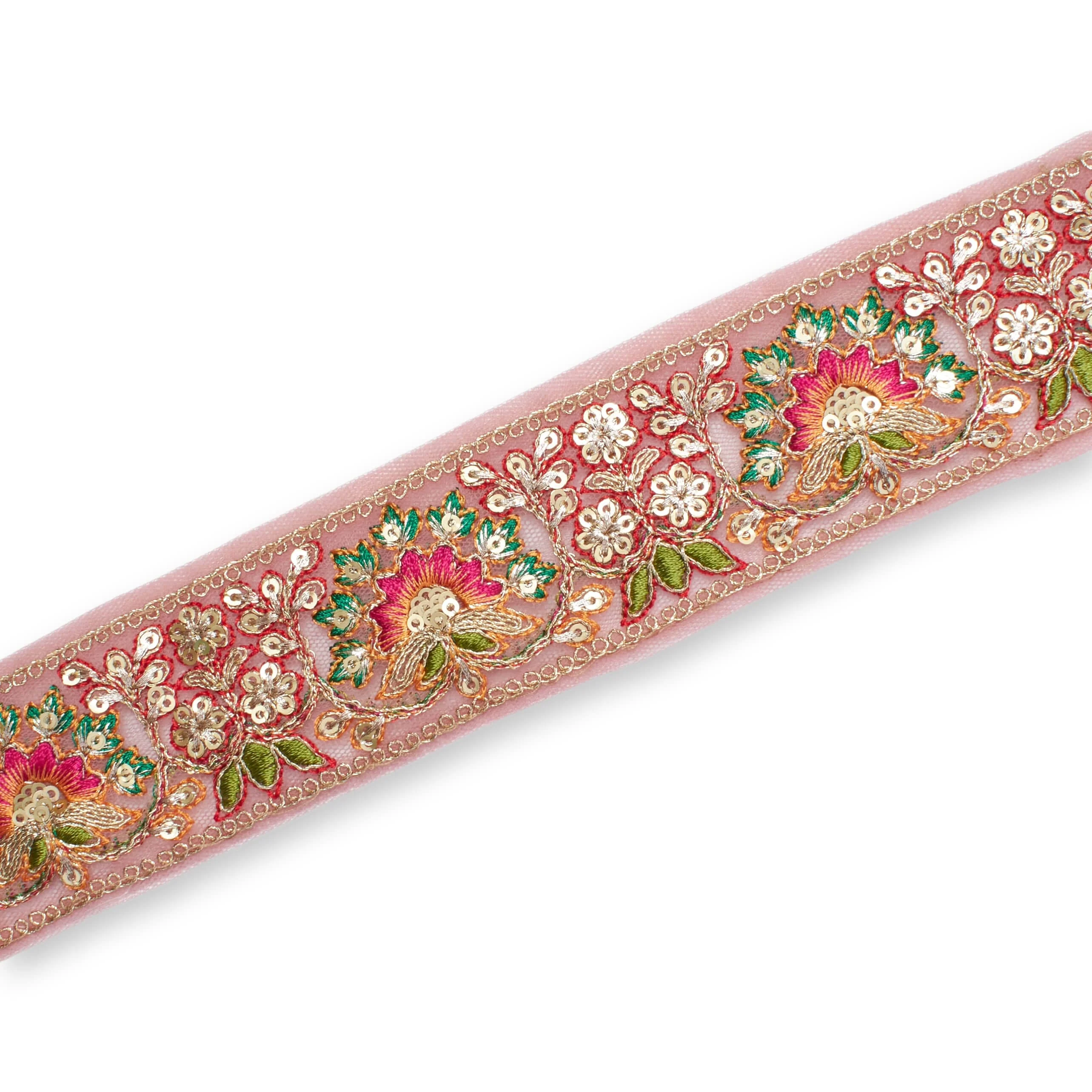 1.75 Inch Floral Bloom Sequin Metallic Corded Embroidery Net Mesh Trim (9.8 Yards / 9 Meters) - Image 11