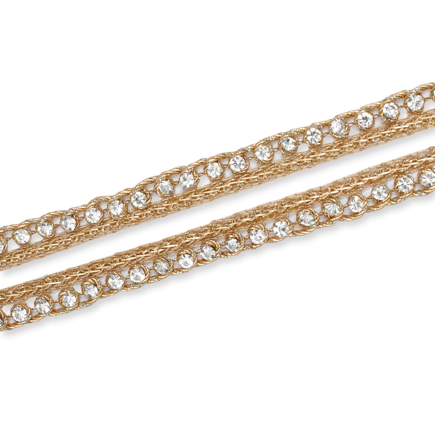 1 Centimeter Opulent Rhinestones On Metallic Braided Corded Trim