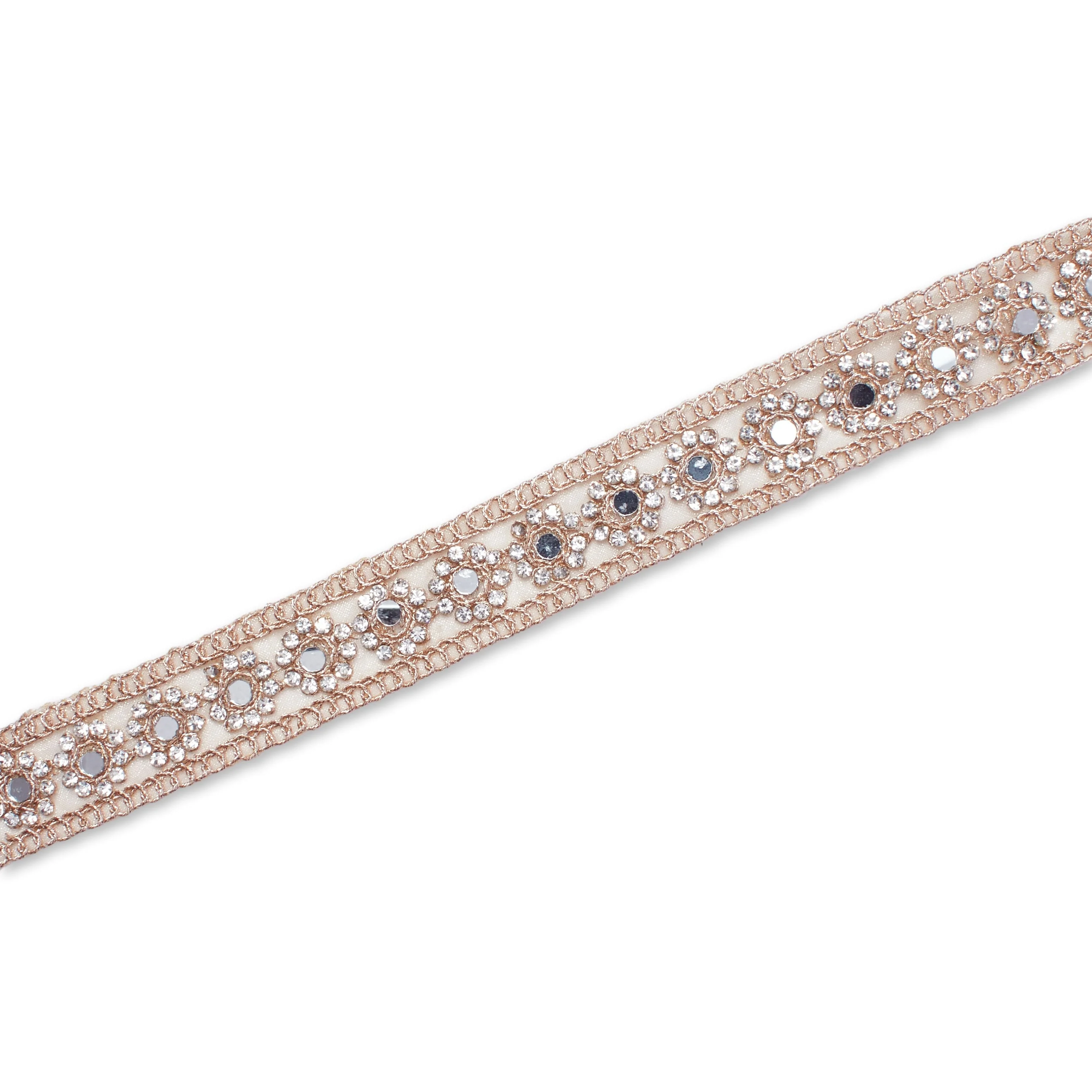 1 Inch Metallic Floral Mirror Rhinestone Corded Mesh Trim (9.8 Yards / 9 Meters) - Image 8