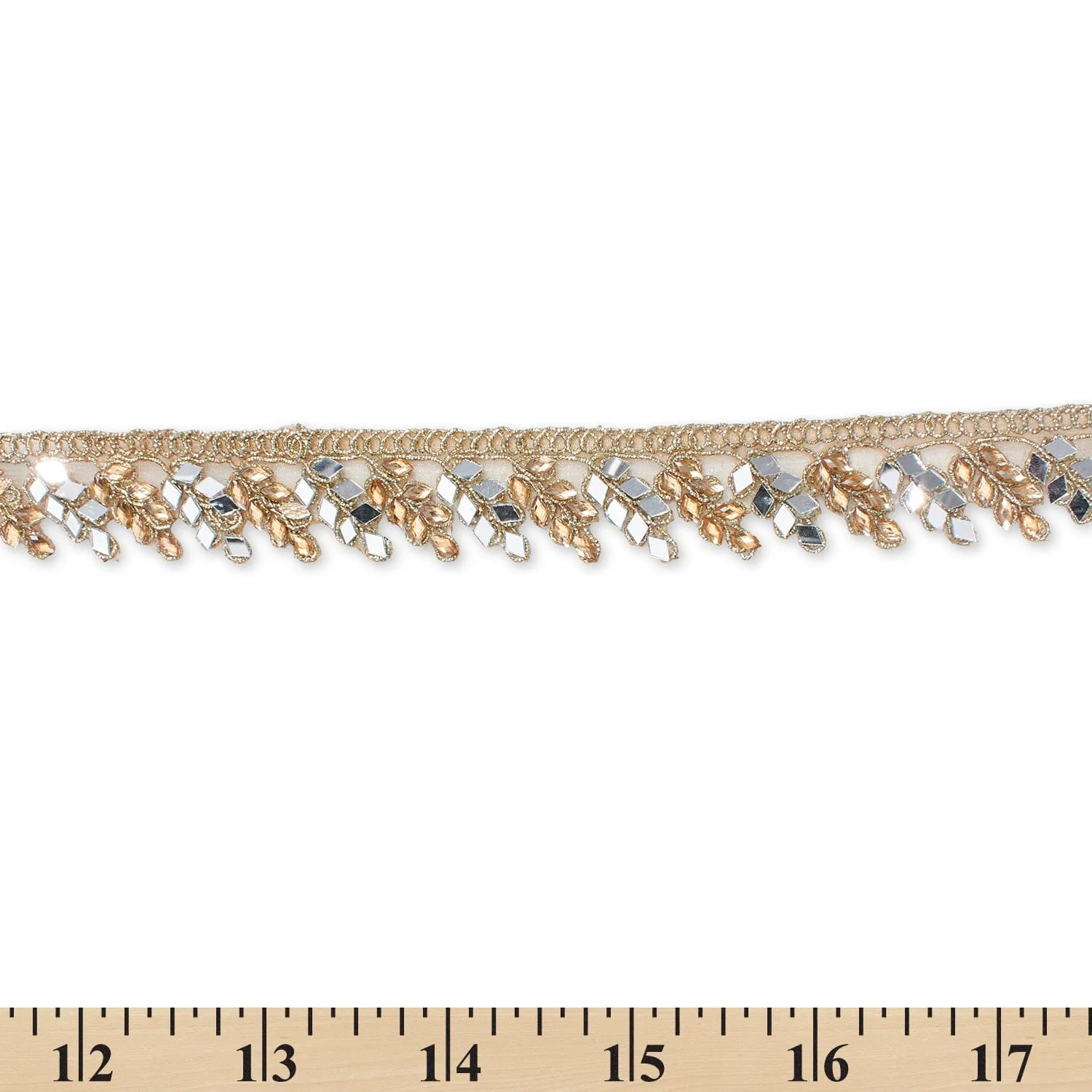 1 Inch Leafy Rhinestone Metallic Cording On Mesh Trim (9.8 Yards / 9 Meters) - Image 3