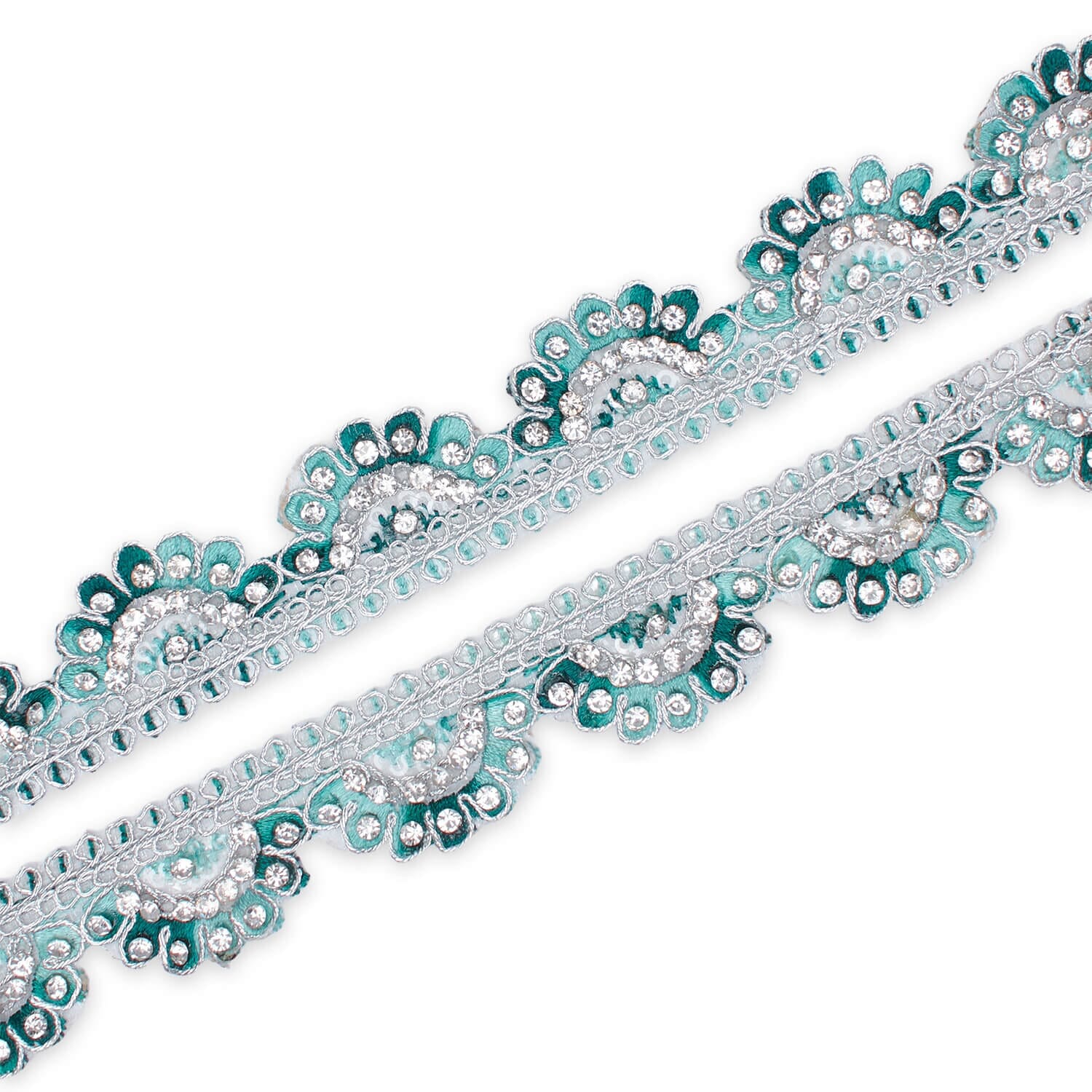 1 Inch Rhinestone Metallic Cording On Scalloped Embroidered Trim (9.8 Yards / 9 Meters) - Image 15