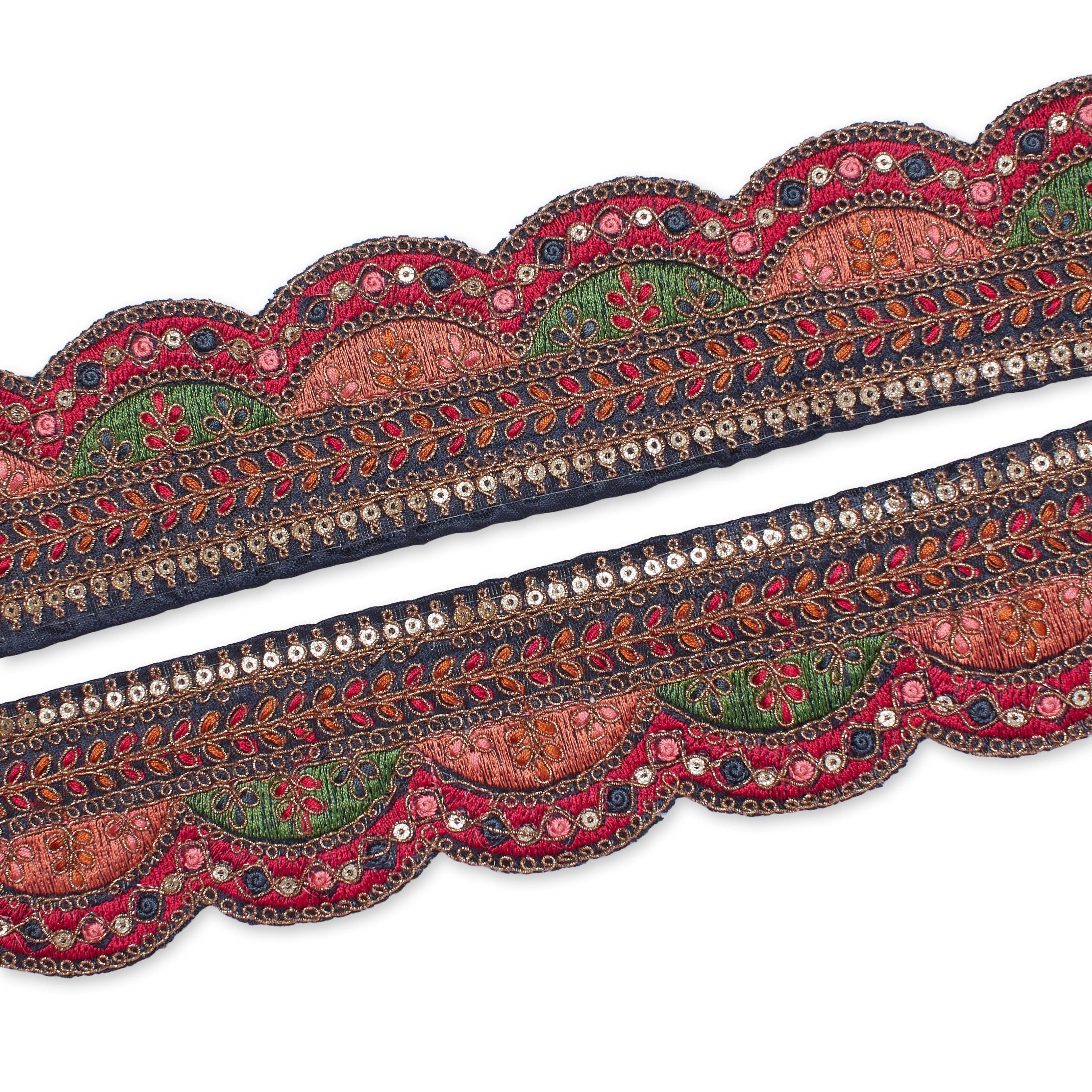 2.25 Inch Multicolor Metallic Leaf Sequin Corded Woven Embroidered Trim - Image 11