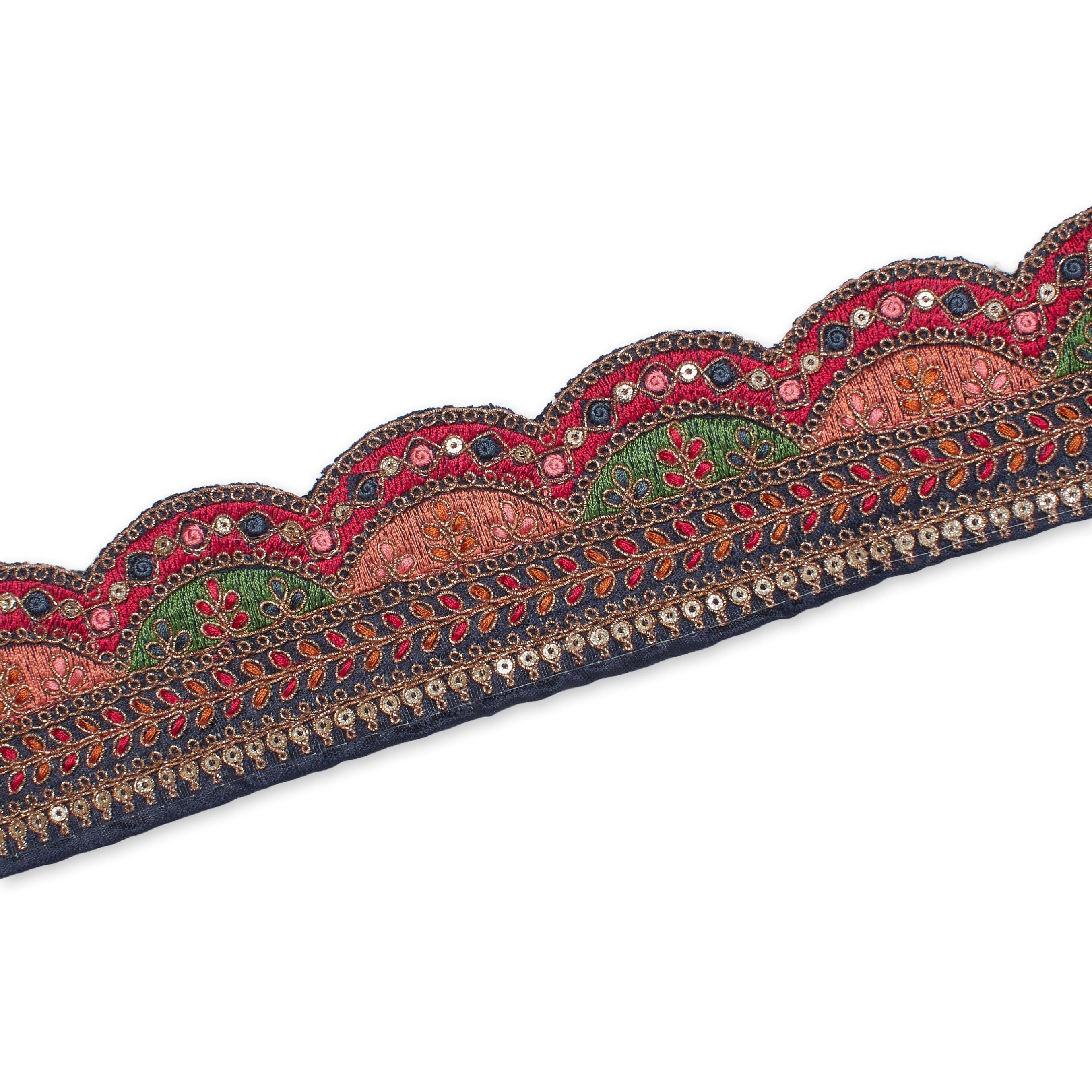 2.25 Inch Multicolor Metallic Leaf Sequin Corded Woven Embroidered Trim - Image 12