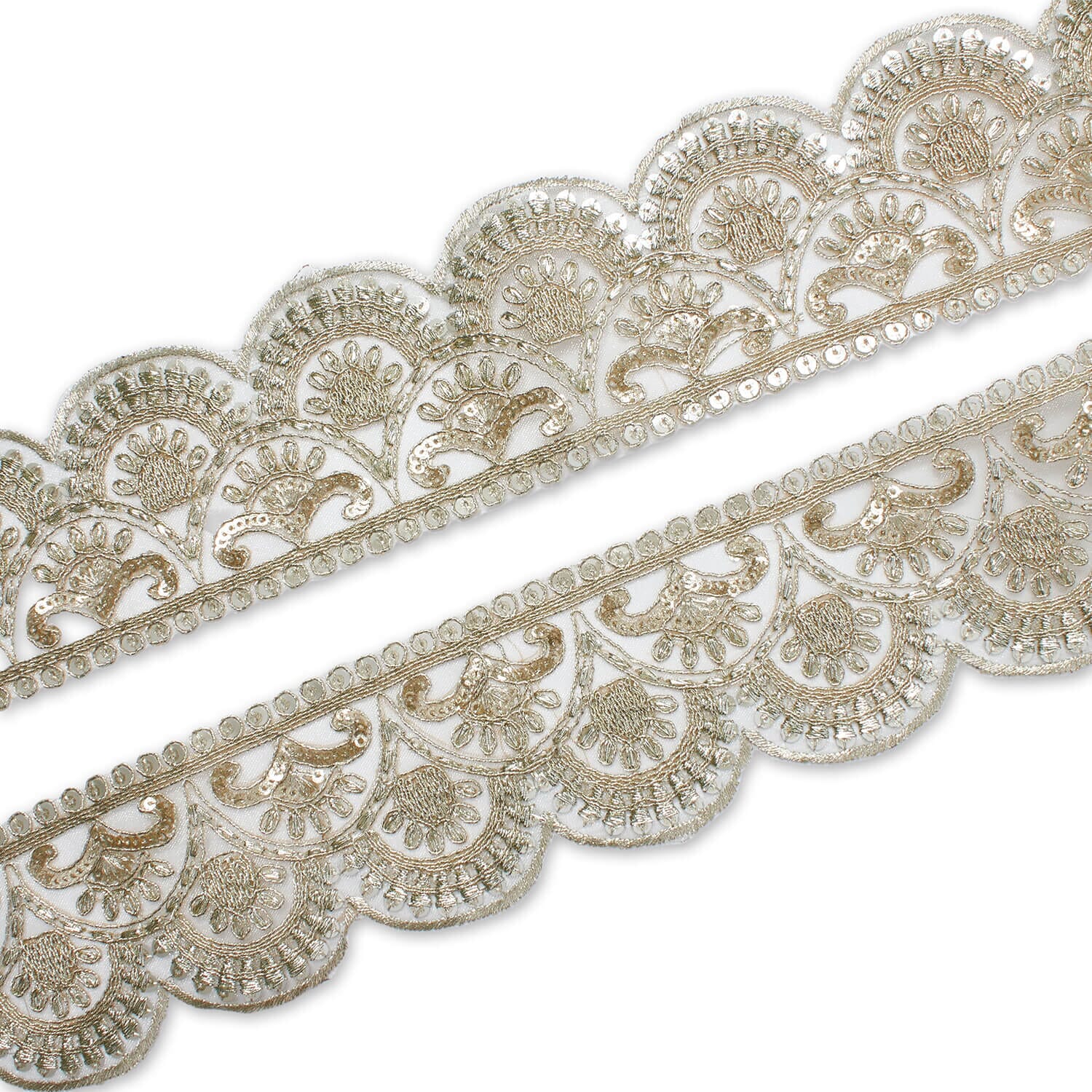 2.5 Inch Scalloped Floral Sequin Metallic Corded Mesh Trim (9.8 Yards / 9 Meters) - Image 6