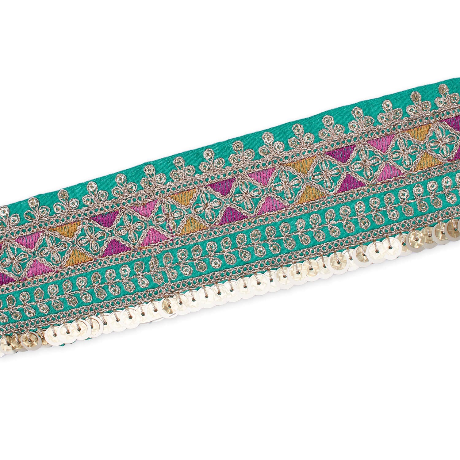 2.5 Inch Triangle Geometric Floral Sequined Metallic Corded Embroidered Trim (9.8 Yards / 9 Meters) - Image 11