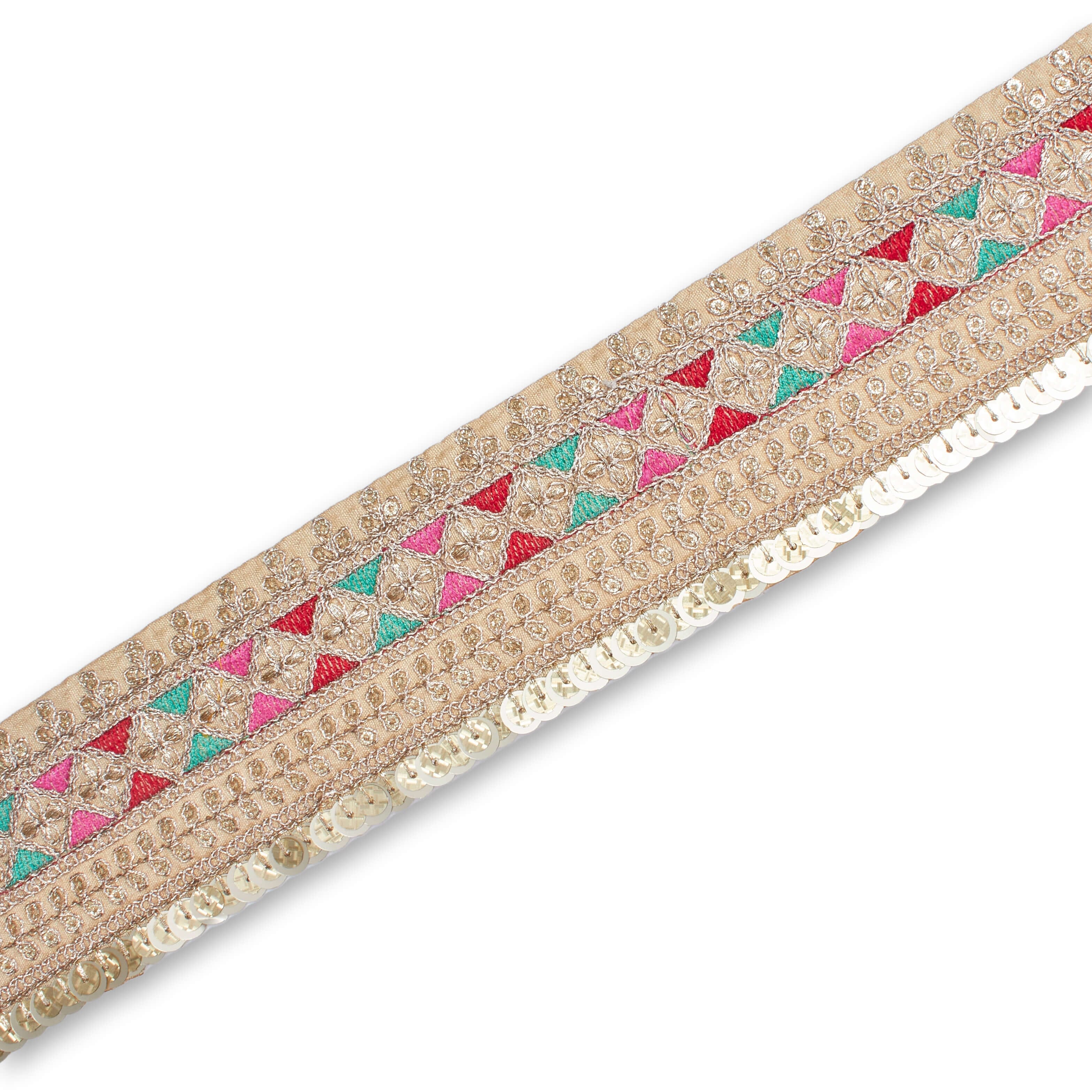 2.5 Inch Triangle Geometric Floral Sequined Metallic Corded Embroidered Trim (9.8 Yards / 9 Meters) - Image 17