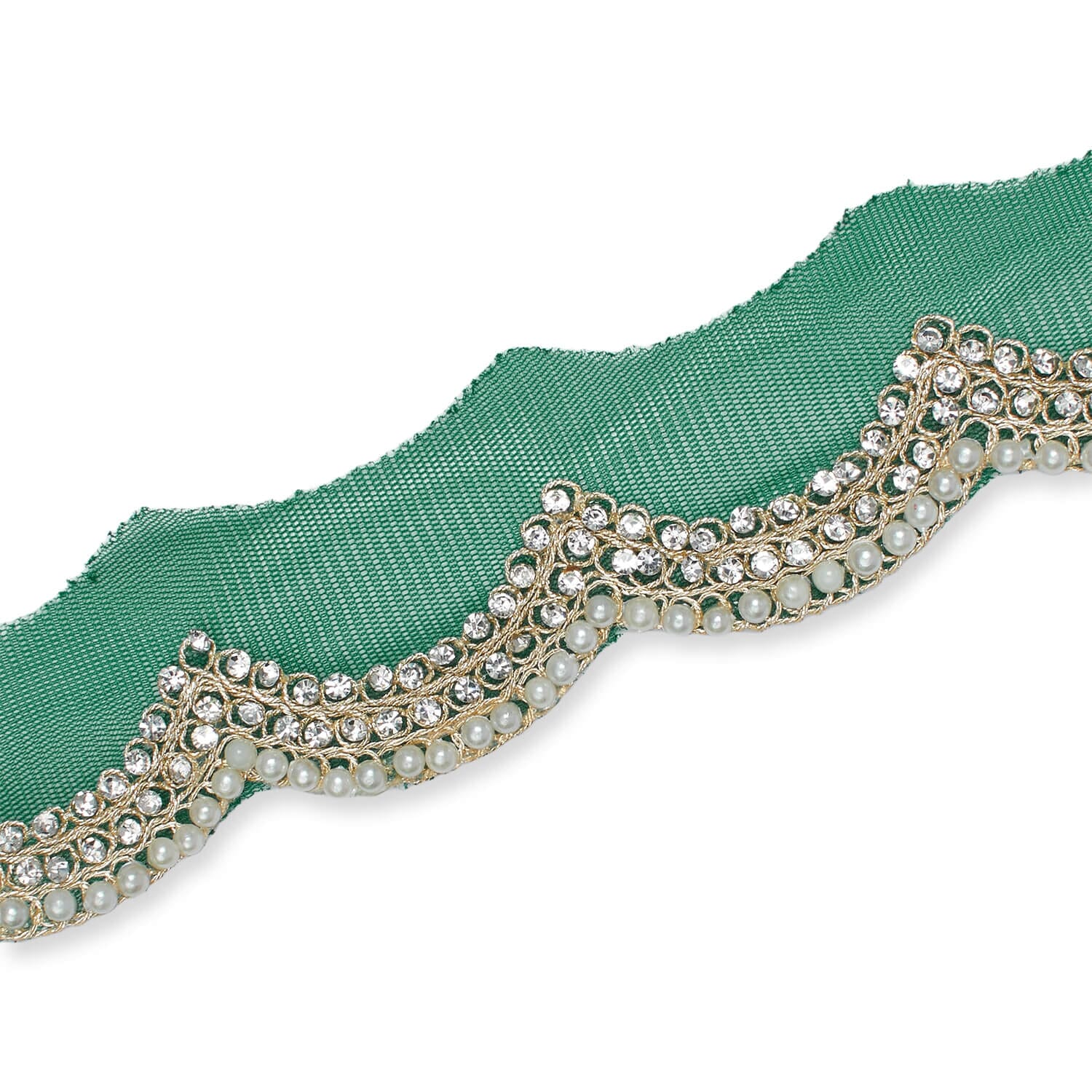 2 Inch Scalloped Regal Rhinestones Beads & Metallic Cording On Polyester Mesh Trim (9.8 Yards / 9 Meters) - Image 11