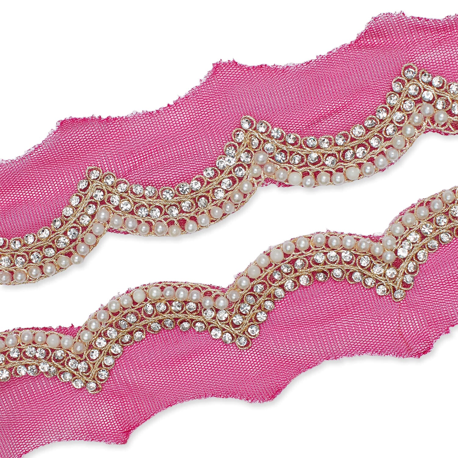 2 Inch Scalloped Regal Rhinestones Beads & Metallic Cording On Polyester Mesh Trim (9.8 Yards / 9 Meters) - Image 18