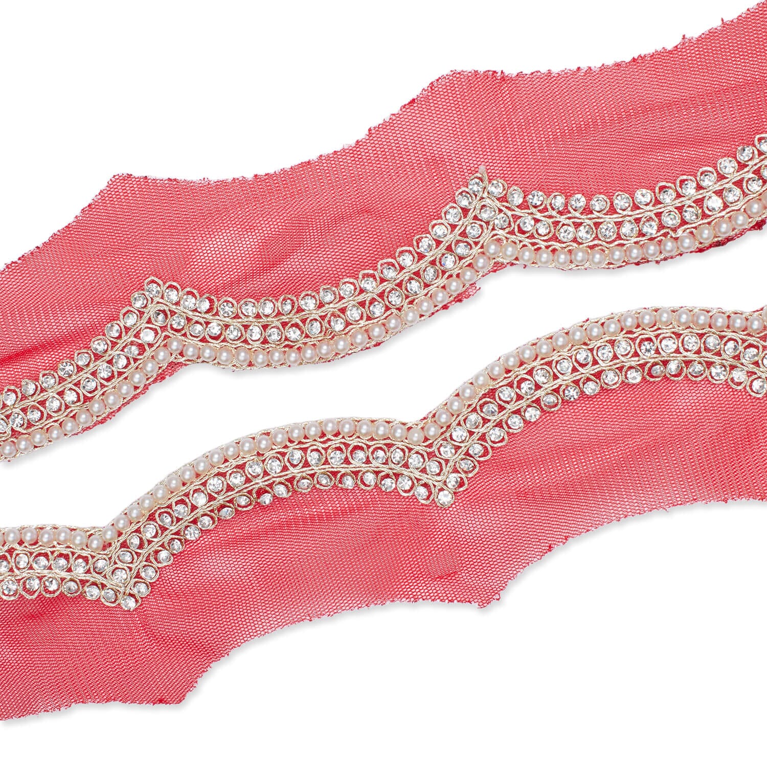 3 Inch Scalloped Regal Rhinestones Beads & Metallic Cording On Polyester Mesh Trim (9.8 Yards / 9 Meters) - Image 12