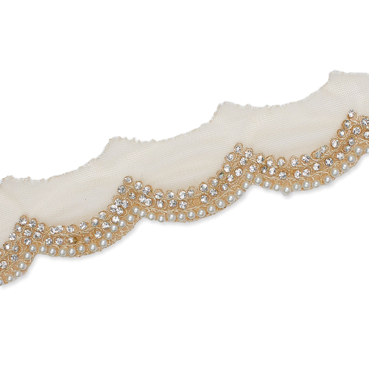 3 Inch Scalloped Regal Rhinestones Beads & Metallic Cording On Polyester Mesh Trim (9.8 Yards / 9 Meters) - Image 5