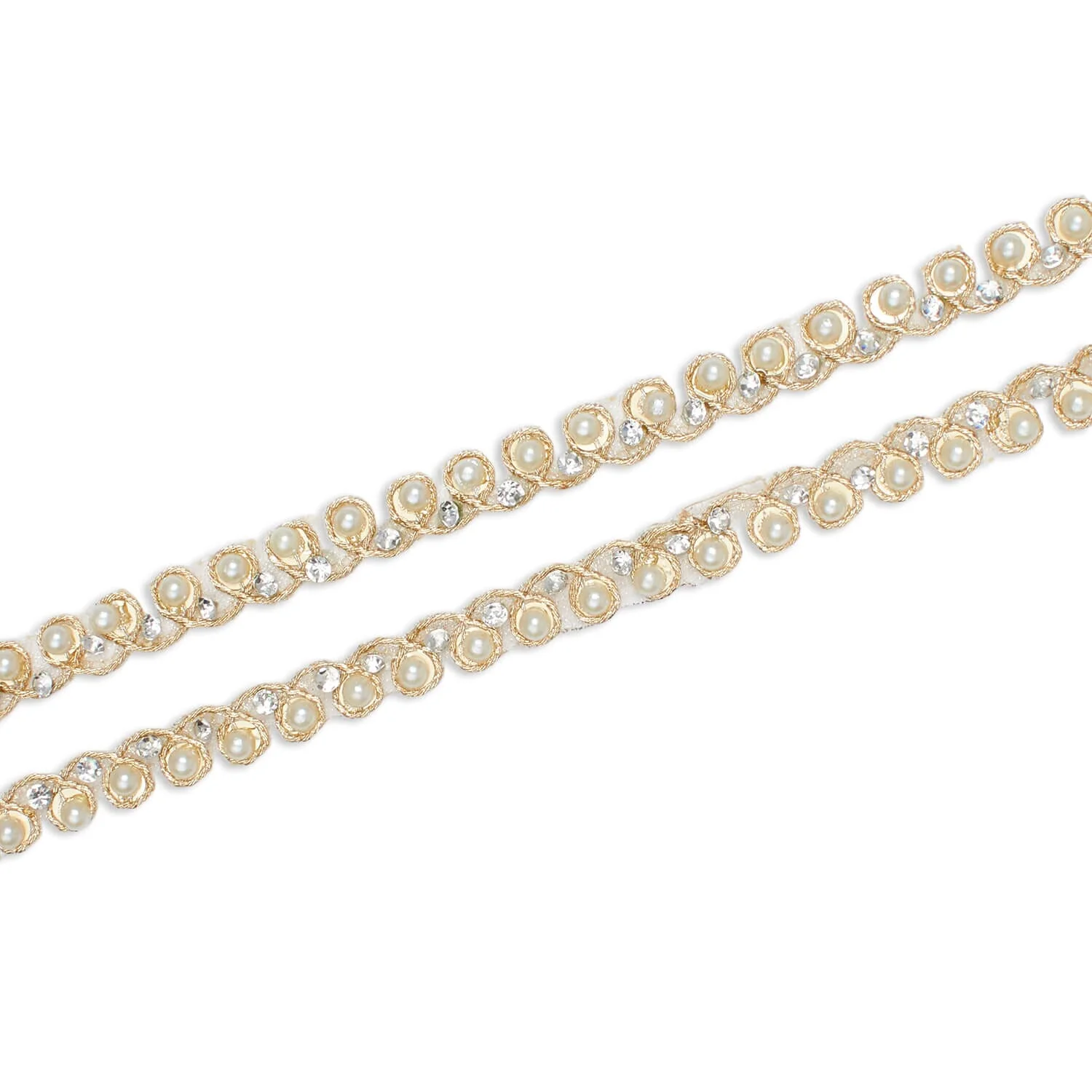 8 Millimeter Beaded Rhinestones & Metallic Cording On Mesh Trim (9.8 Yards / 9 Meters) - Image 6