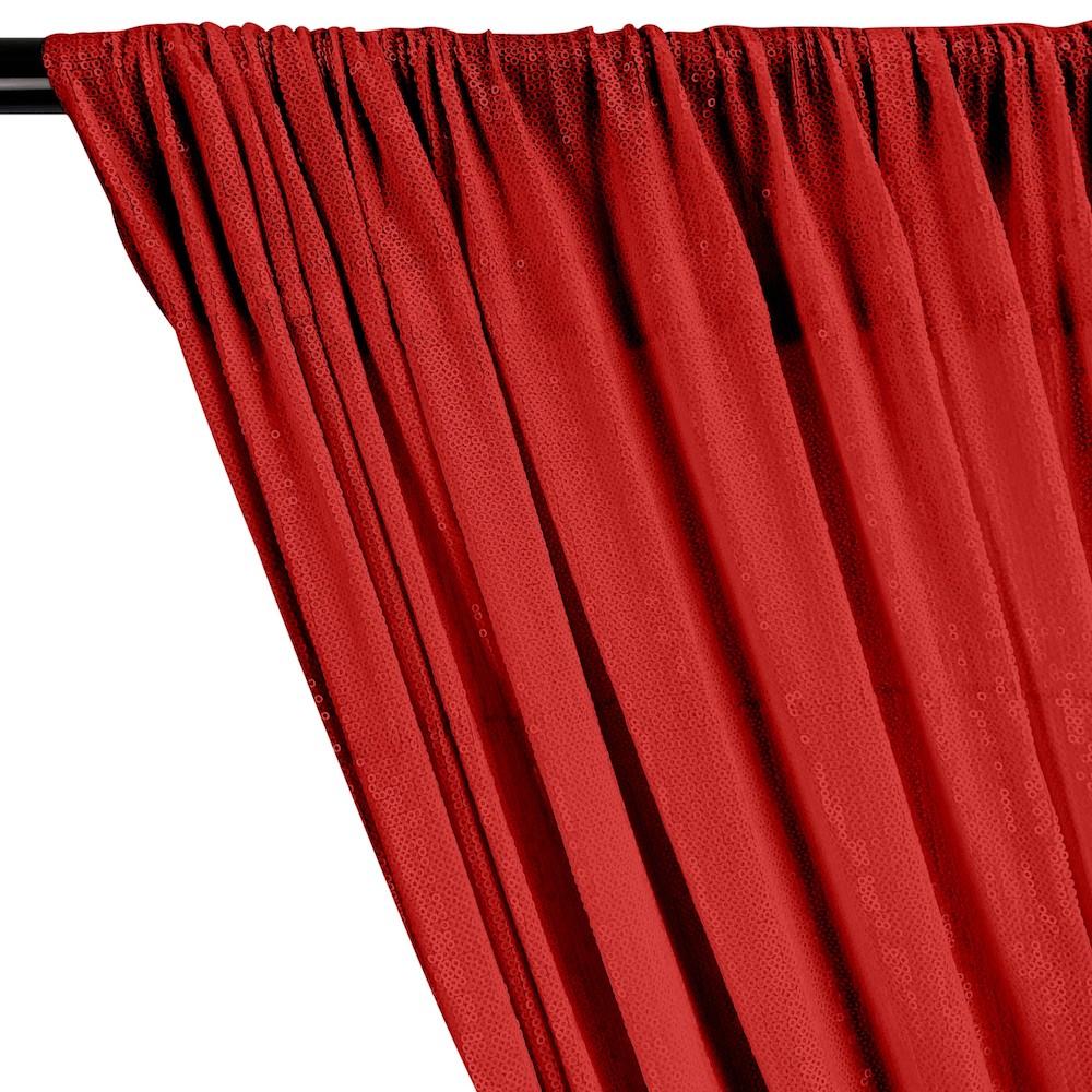 All-Over Micro Sequins Starlight On Stretch Mesh Rod Pocket Curtains - Red - Image 2