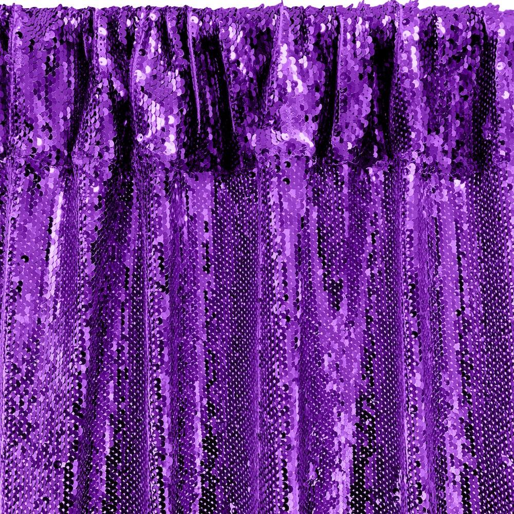All-Over Sequins Mermaid Scale on Stretch Mesh Rod Pocket Curtains - Purple - Image 3