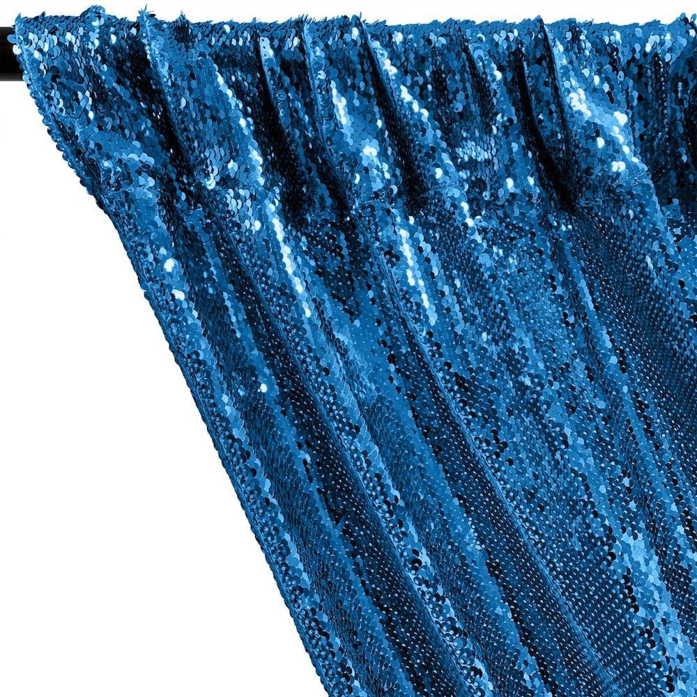 All-Over Sequins Mermaid Scale on Stretch Mesh Rod Pocket Curtains - Turquoise - Image 2