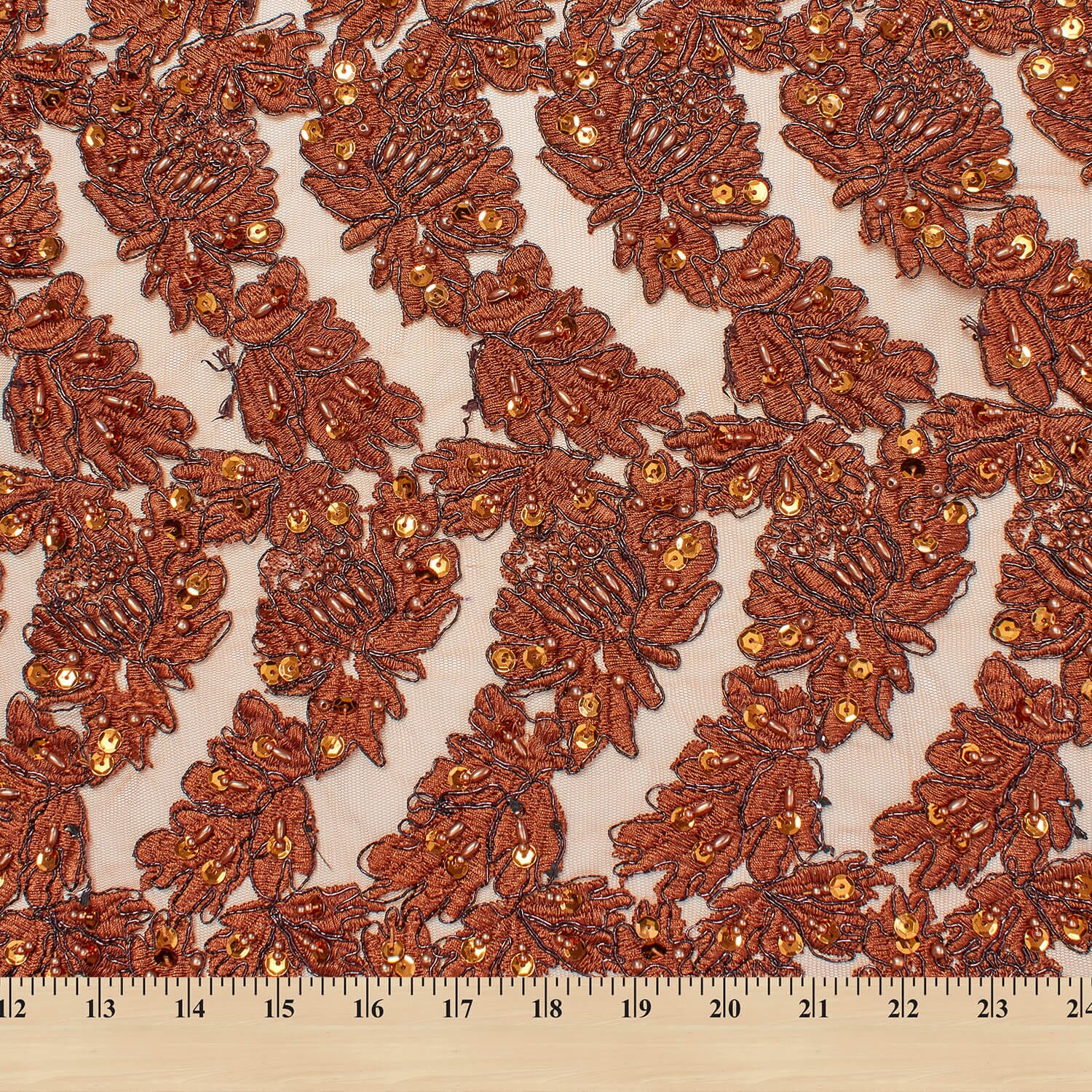 Beaded Sequin Leaf Embroidery On Mesh - Image 4