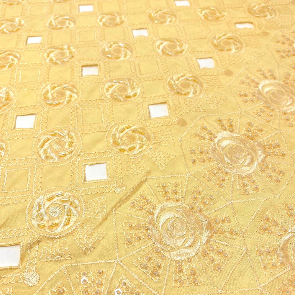 Beige Cotton Voile Embroidery with Sequins and Hole Cut - Image 2