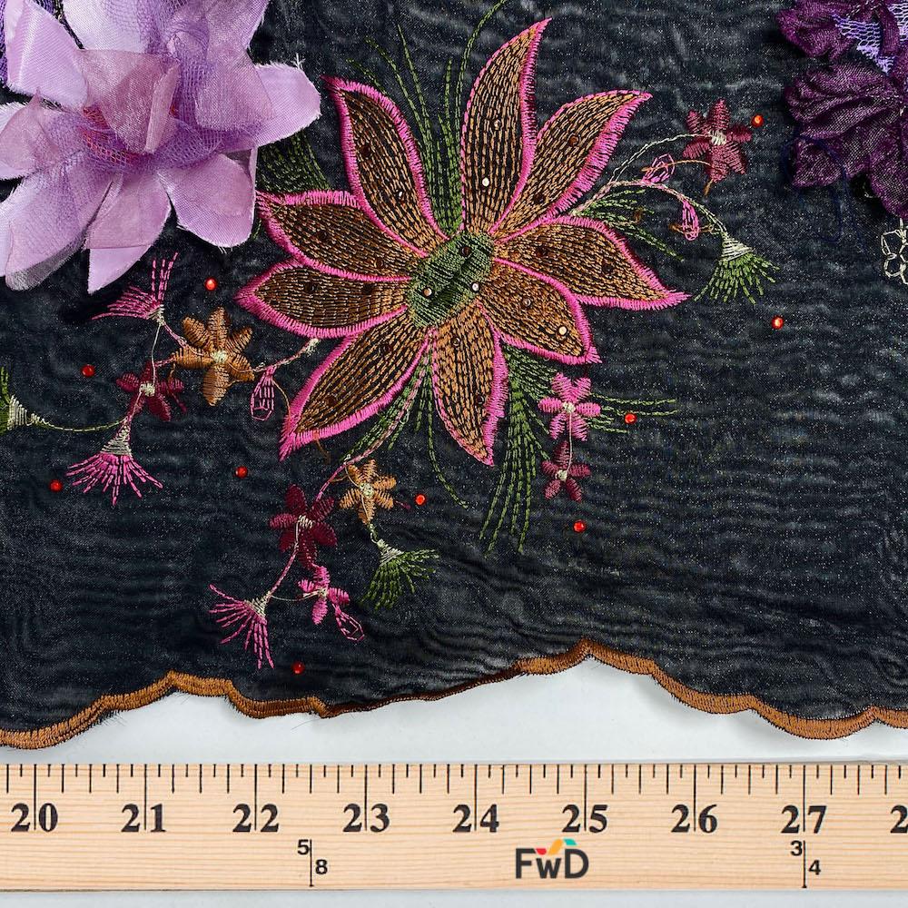 Black Blossom Floral Patch Double Layer Organza - Image 4