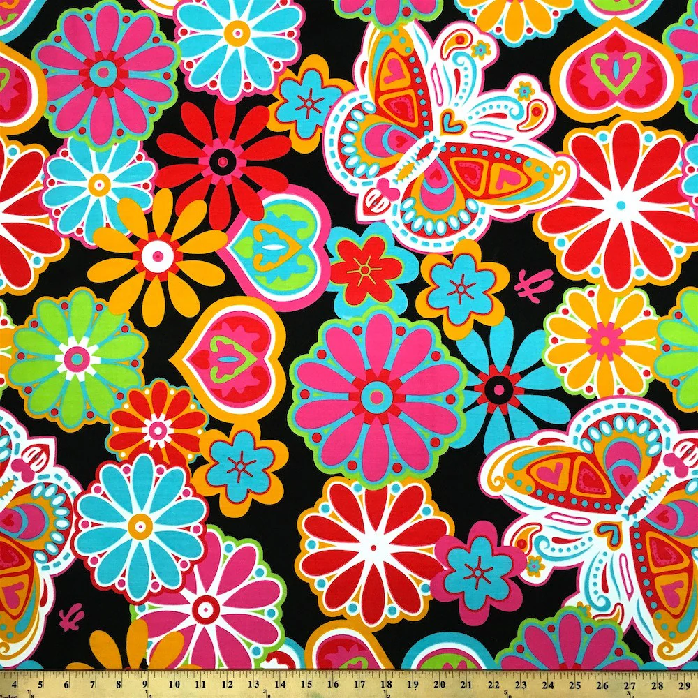 Botanical Garden Blossom Black Print Broadcloth