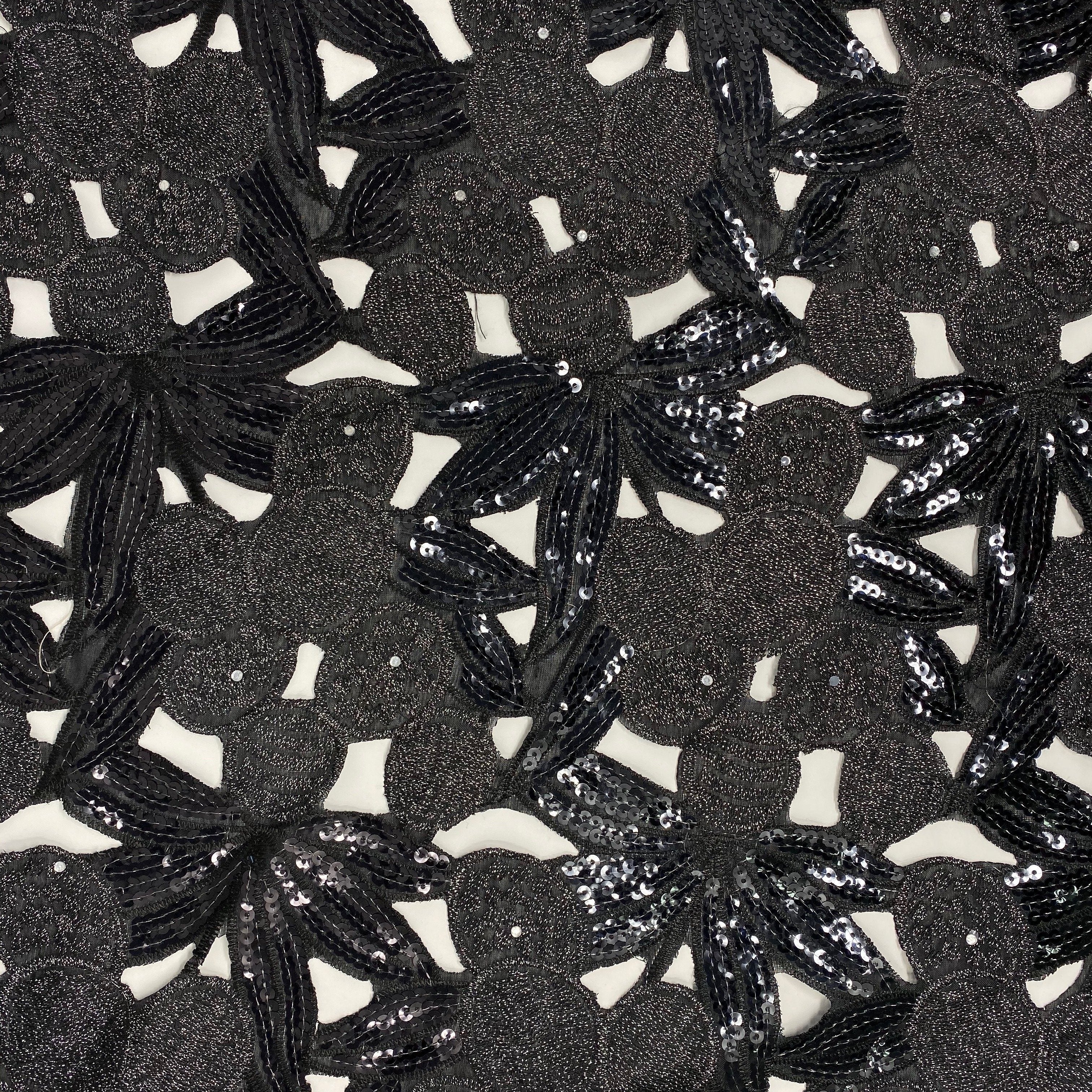 Black Coconut Palm Metallic Sequin Lace