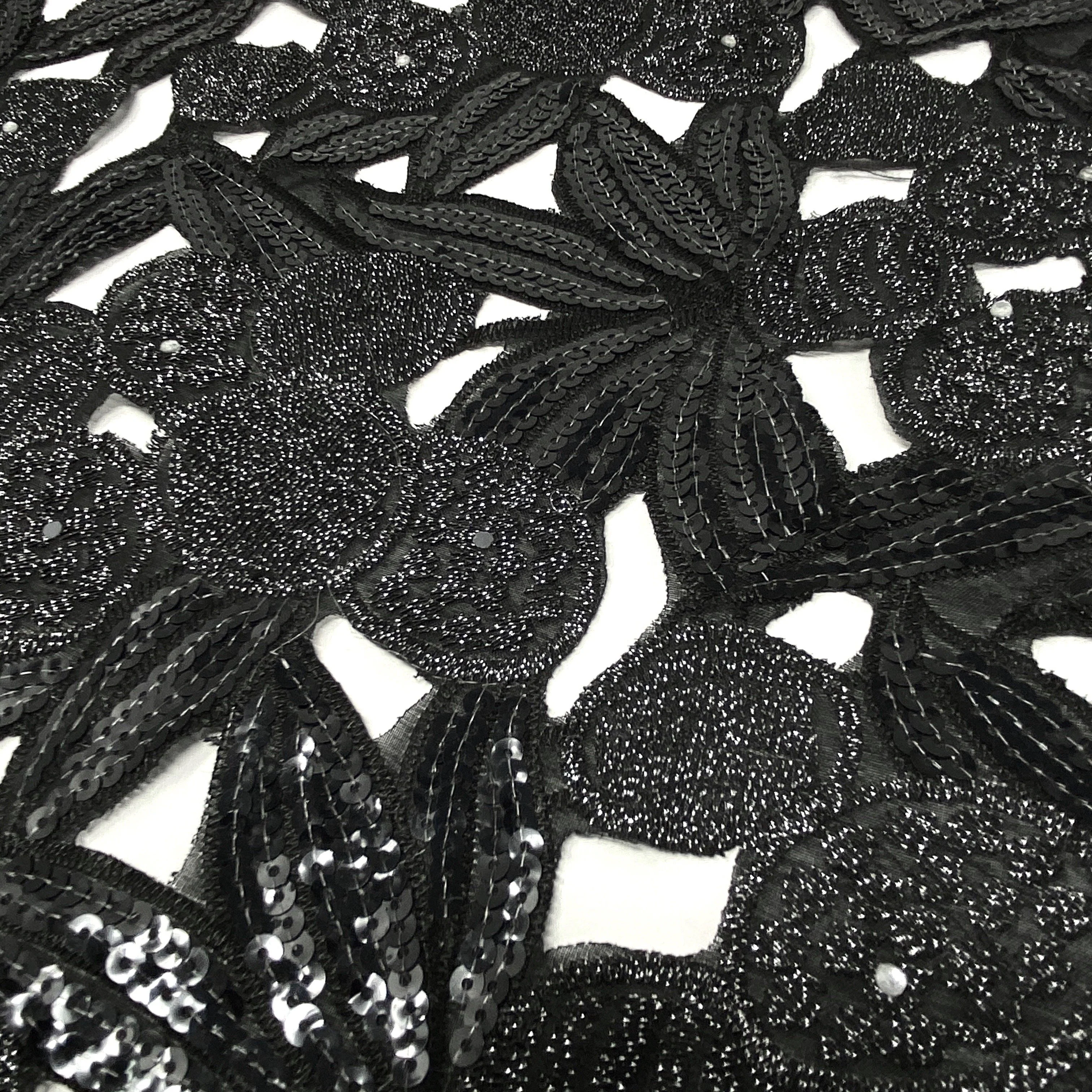 Black Coconut Palm Metallic Sequin Lace - Image 2