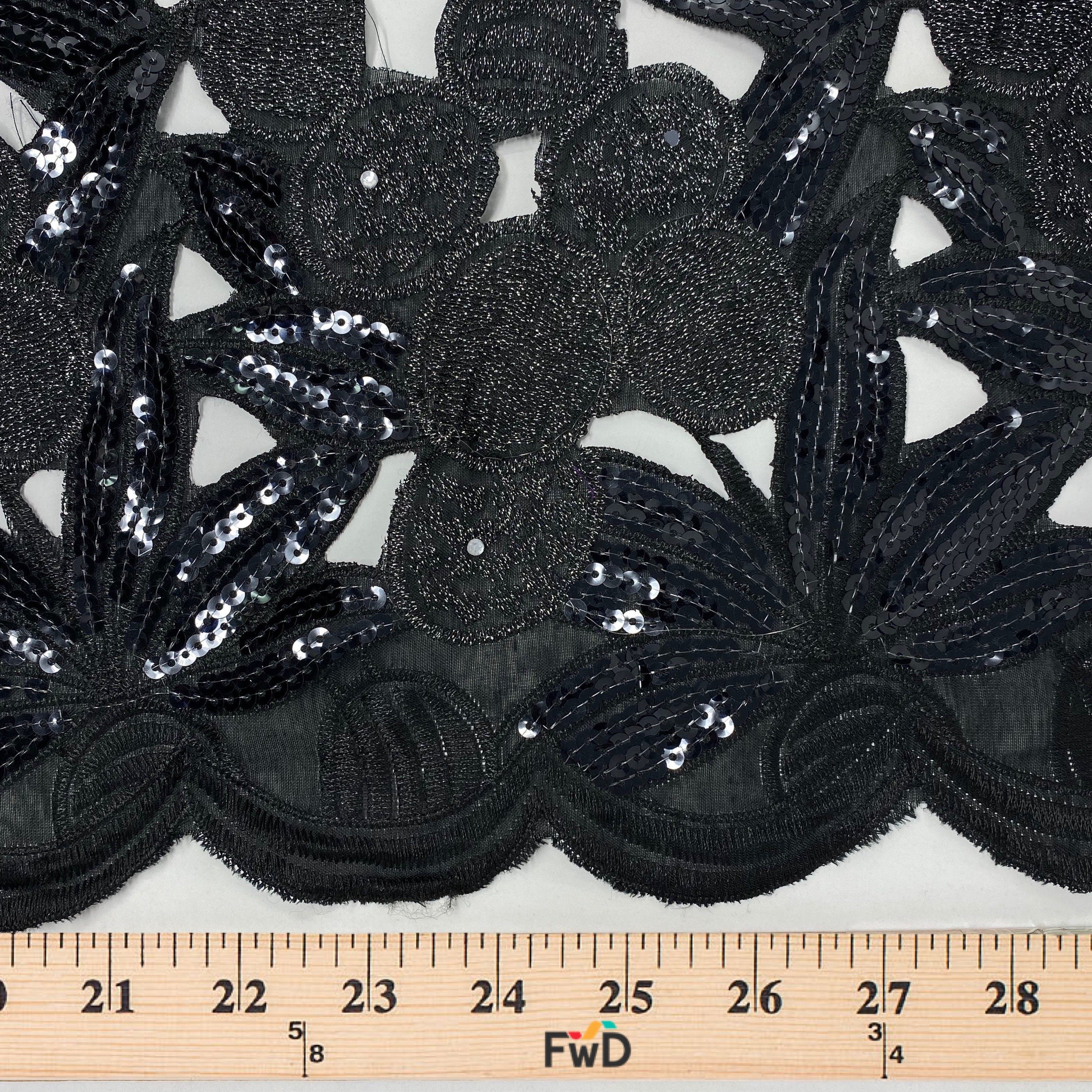 Black Coconut Palm Metallic Sequin Lace - Image 4