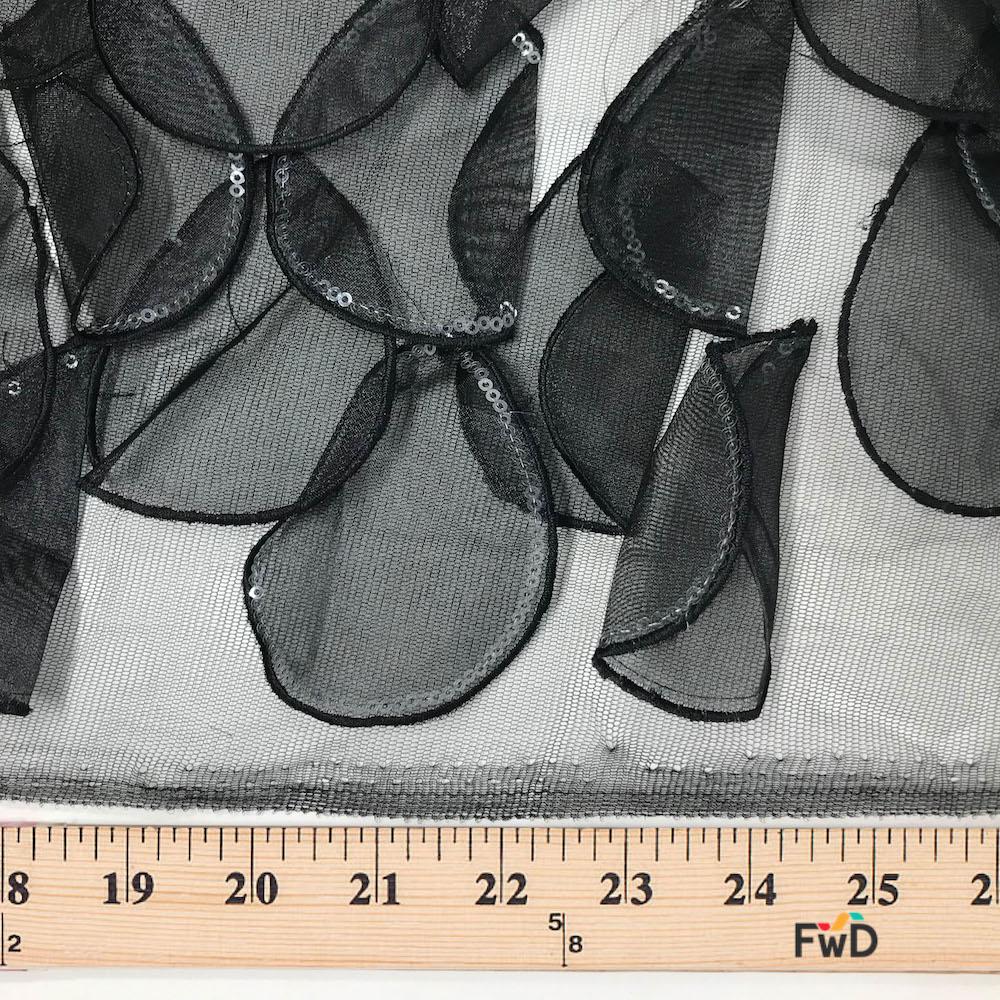 Black Flower Petals Embroidered on Mesh - Image 2