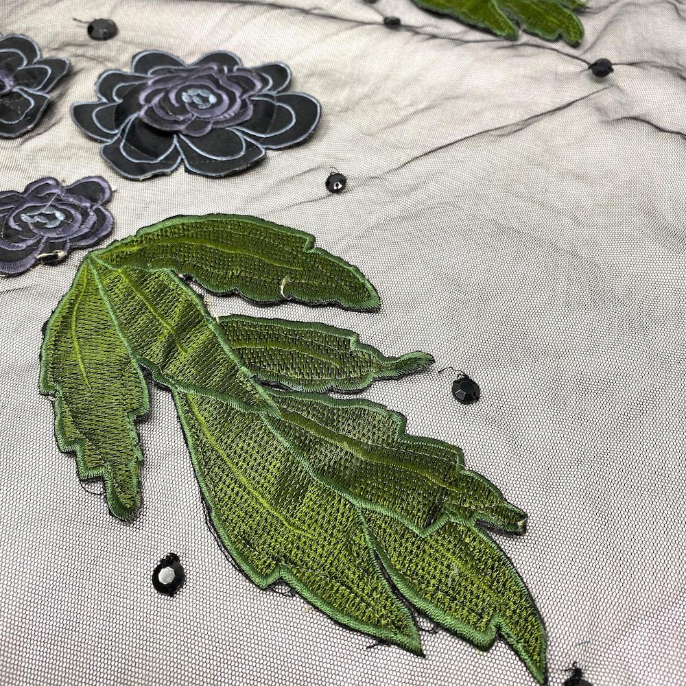Black Tulip Gem Embroidery on Mesh - Image 2