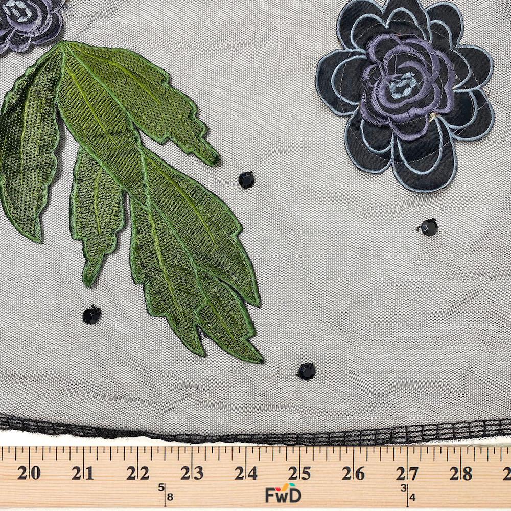 Black Tulip Gem Embroidery on Mesh - Image 3