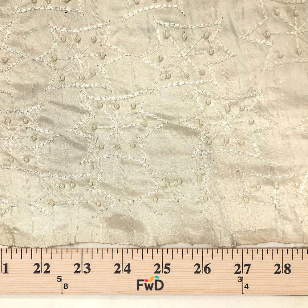 Beige Bridal Silk Dupioni Embroidered with Pearls (45 Inch) - Image 3