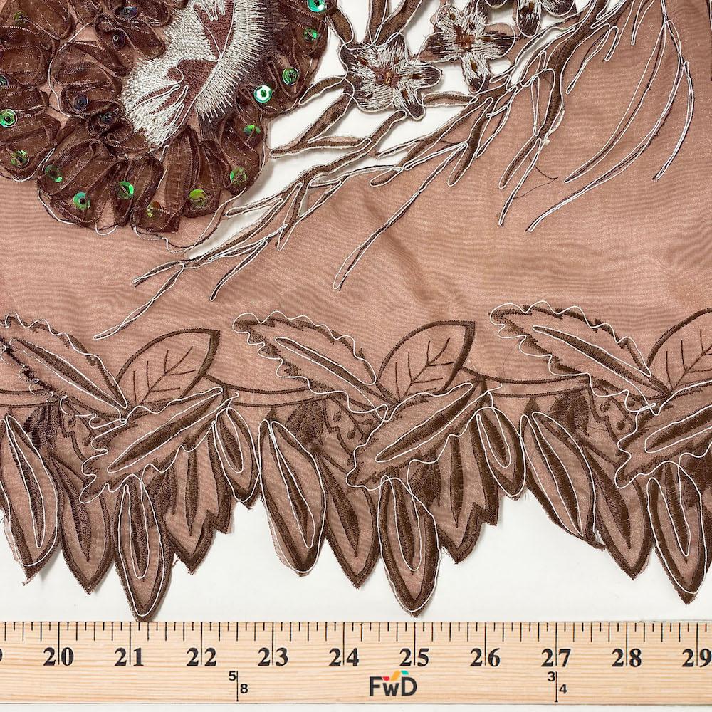 Brown Floral Ribbon Corded Sequins Organza - Image 3