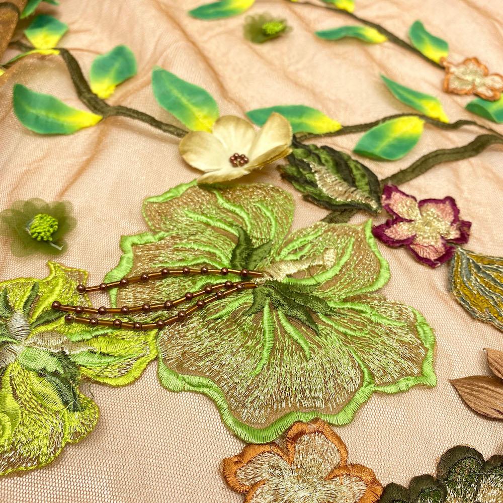 Brown Garden Patch Embroidery Mesh Lace - Image 2