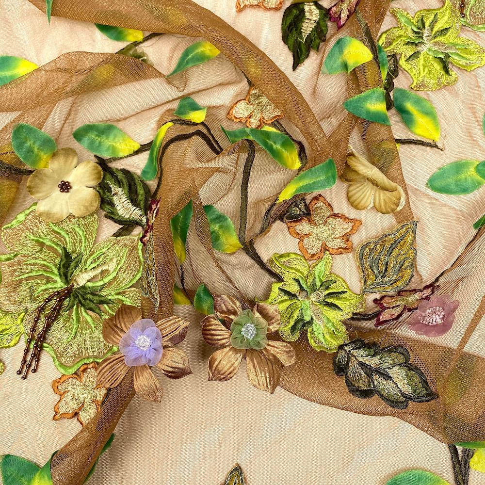 Brown Garden Patch Embroidery Mesh Lace - Image 3