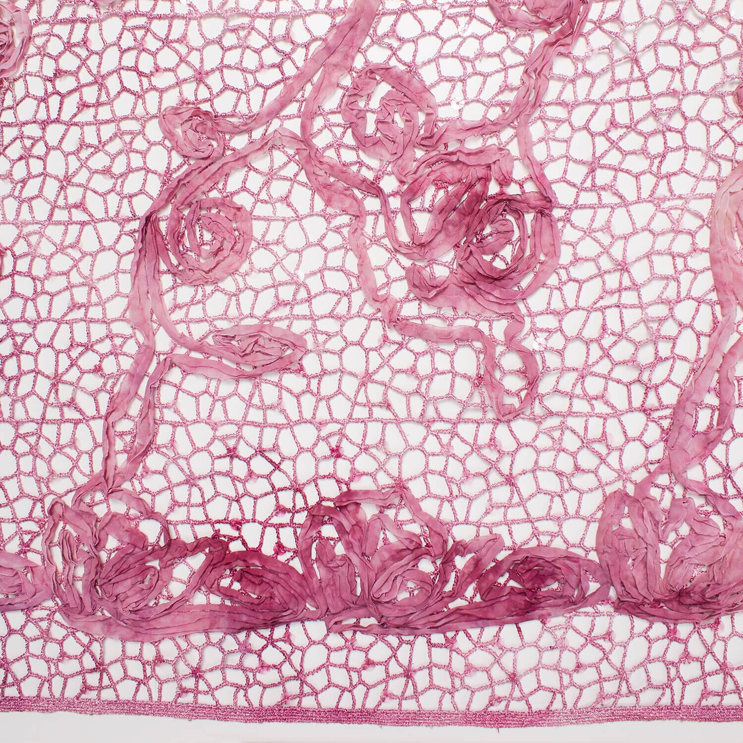 Chemical Mesh Lace w/ Floral Ribbon Embroidery - Image 6