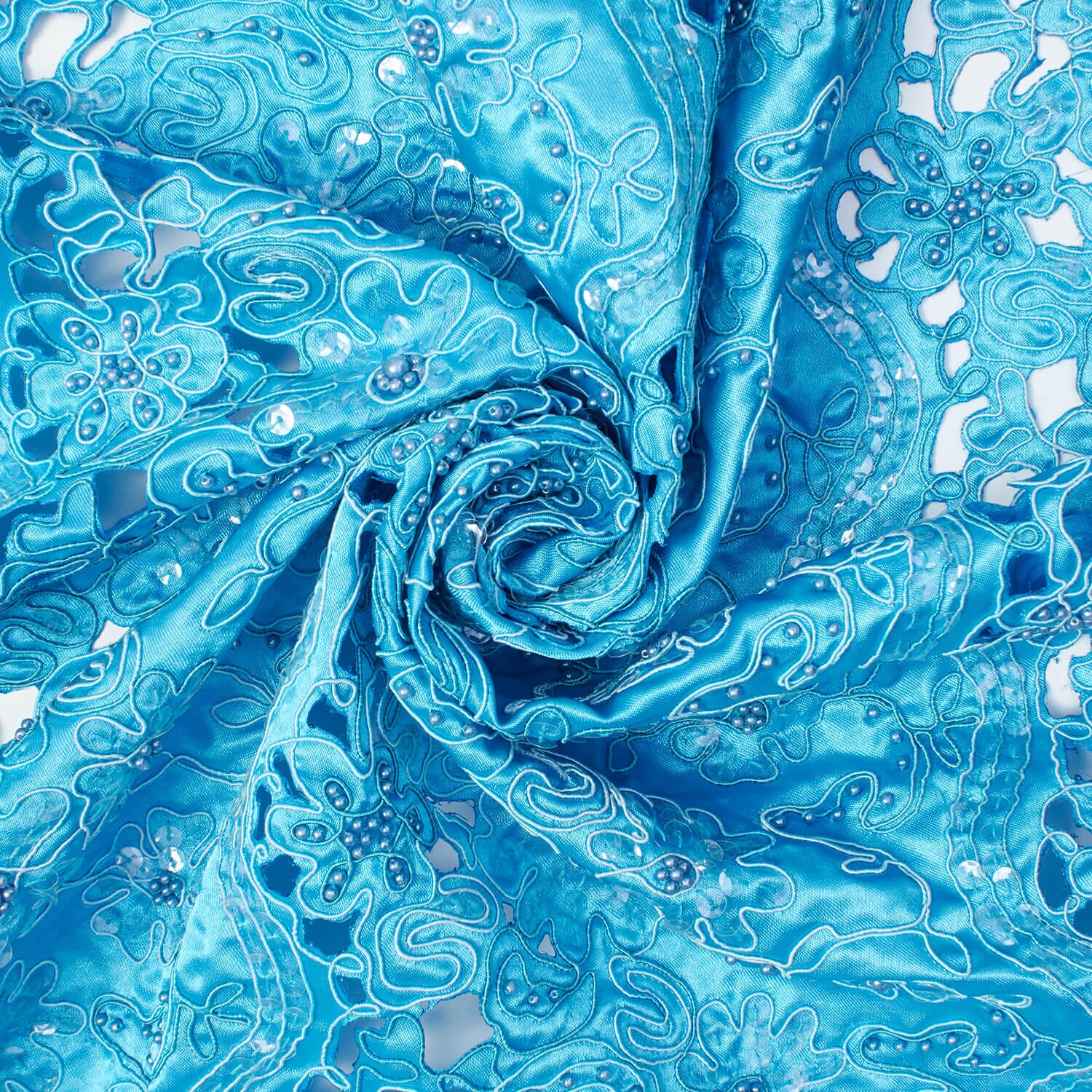 Corded Floral Beads And Sequins On Satin - Image 3