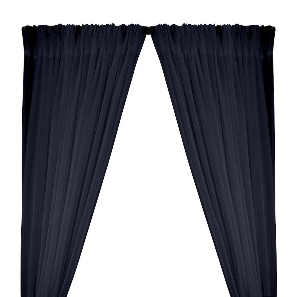 Crushed Sheer Voile Rod Pocket Curtains - Navy Blue