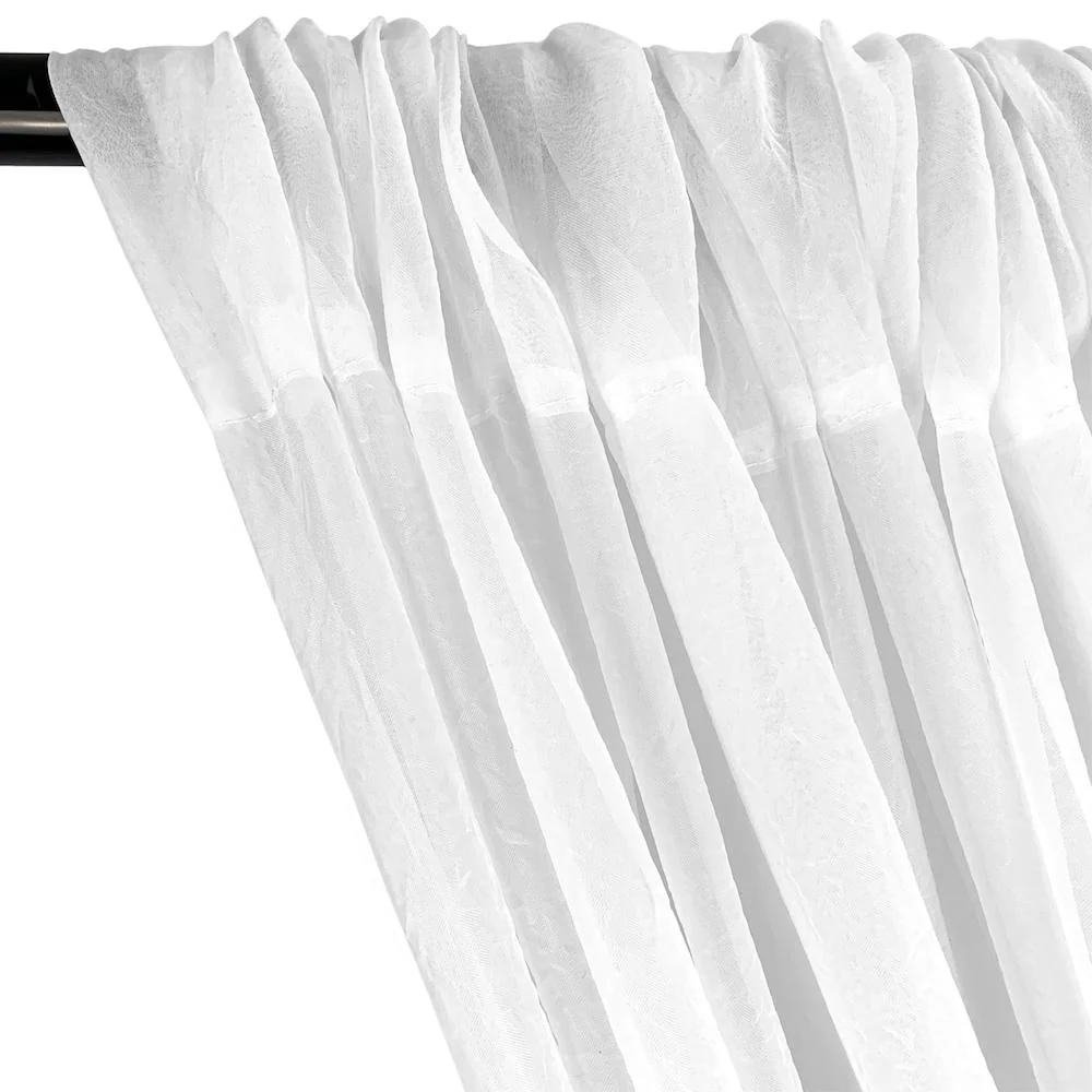 Crushed Sheer Voile Rod Pocket Curtains (All Colors Available) - White - Image 2