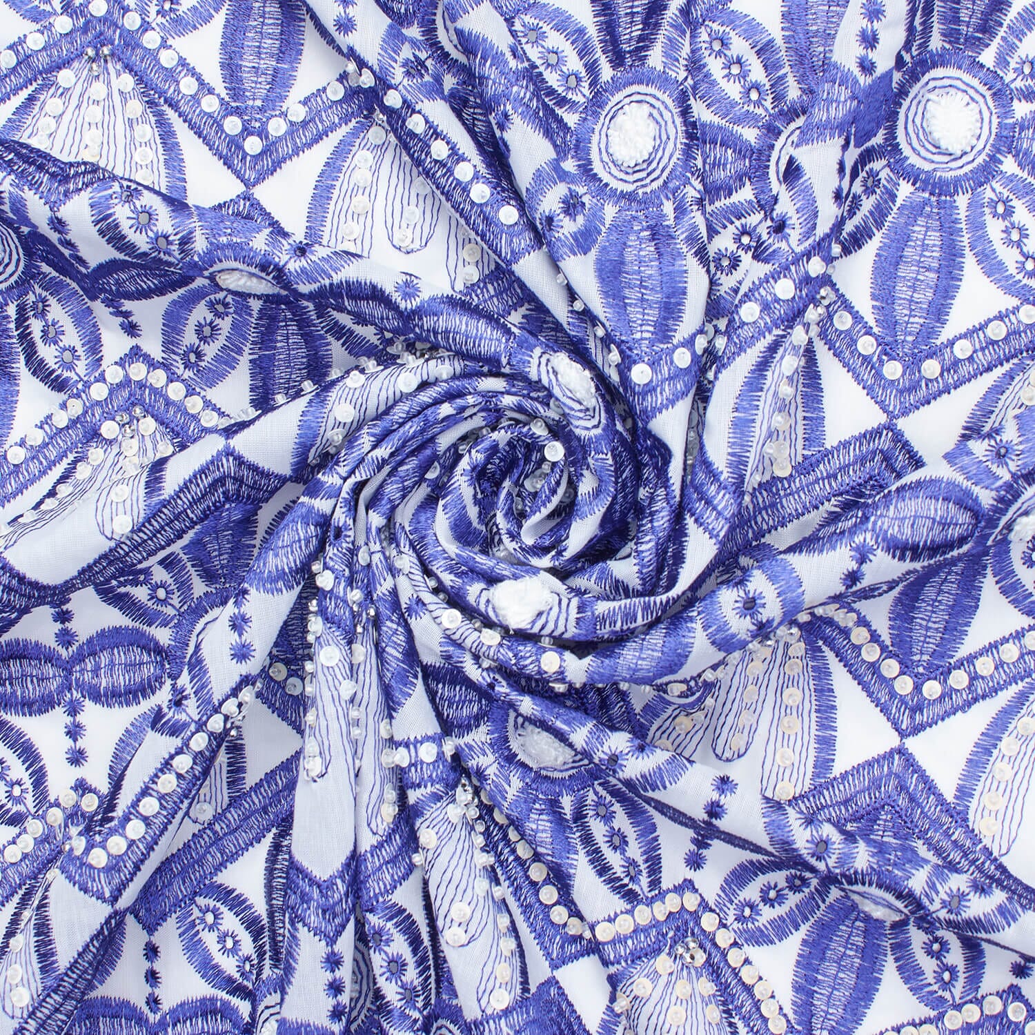 Daisy Floral Beaded Eyelet Embroidery On Voile - Image 2