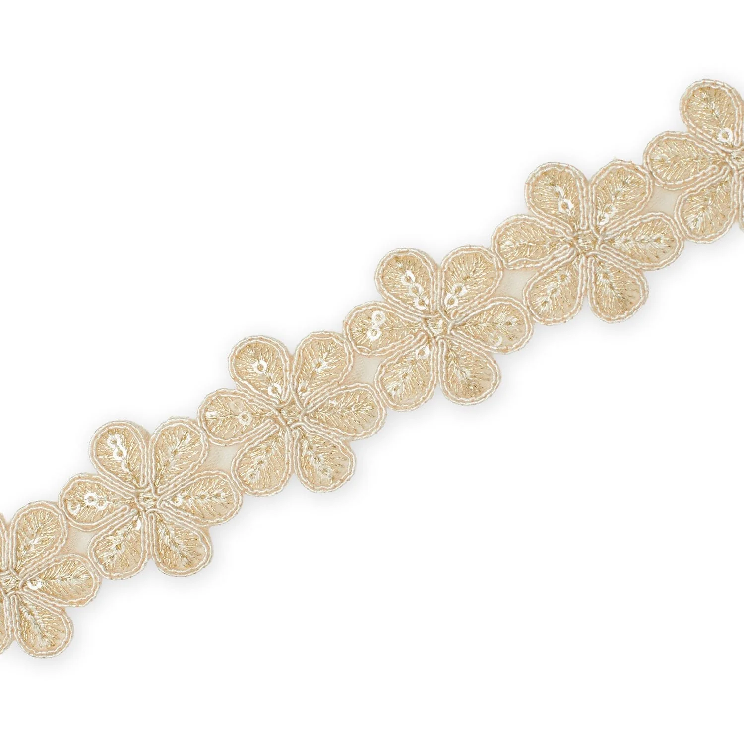 Daisy Flower Corded Sequin Embroidery On 1 & 1/2 Inch Scalloped Mesh Lace Trim - Image 6