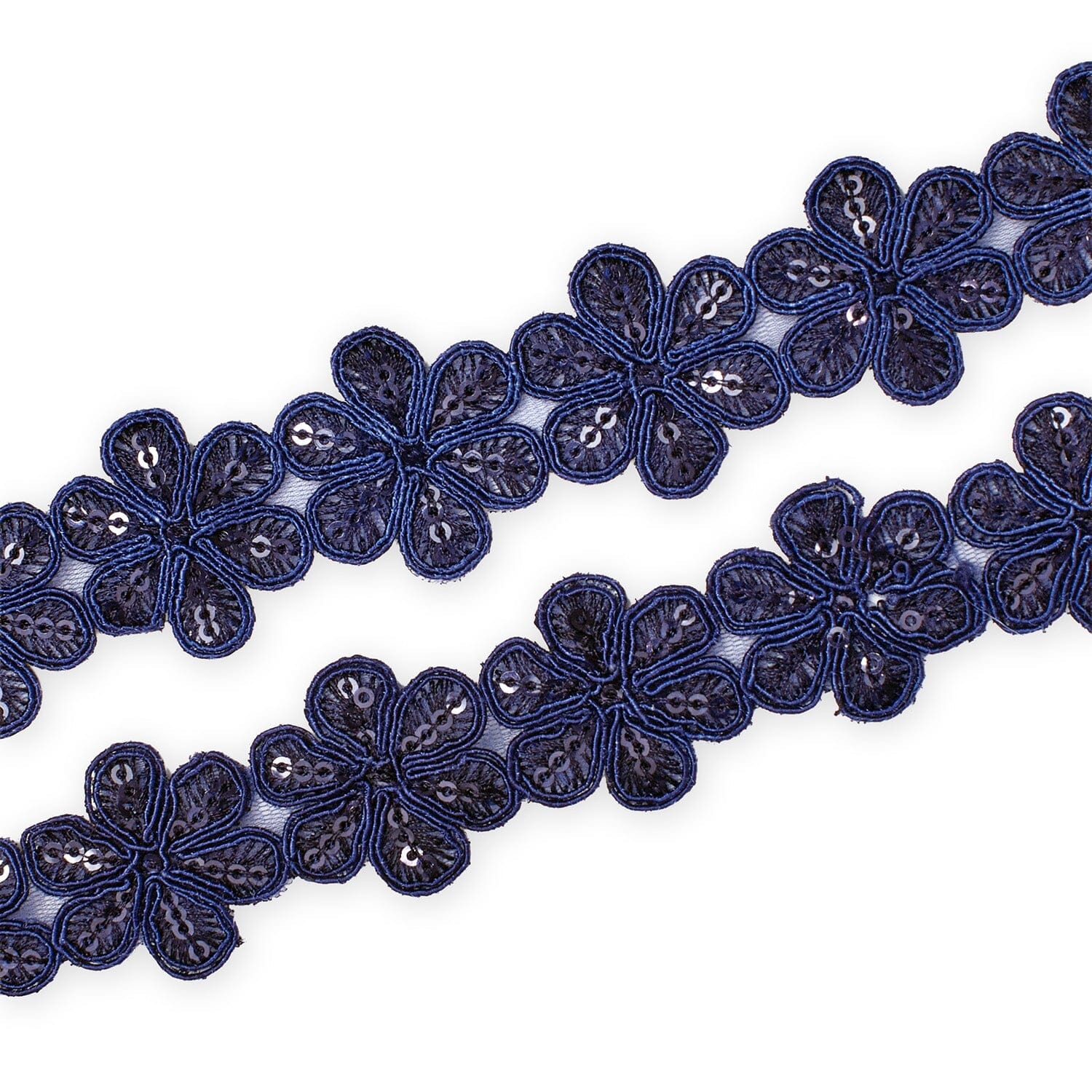 Daisy Flower Corded Sequin Embroidery On 1 & 1/2 Inch Scalloped Mesh Lace Trim - Image 8