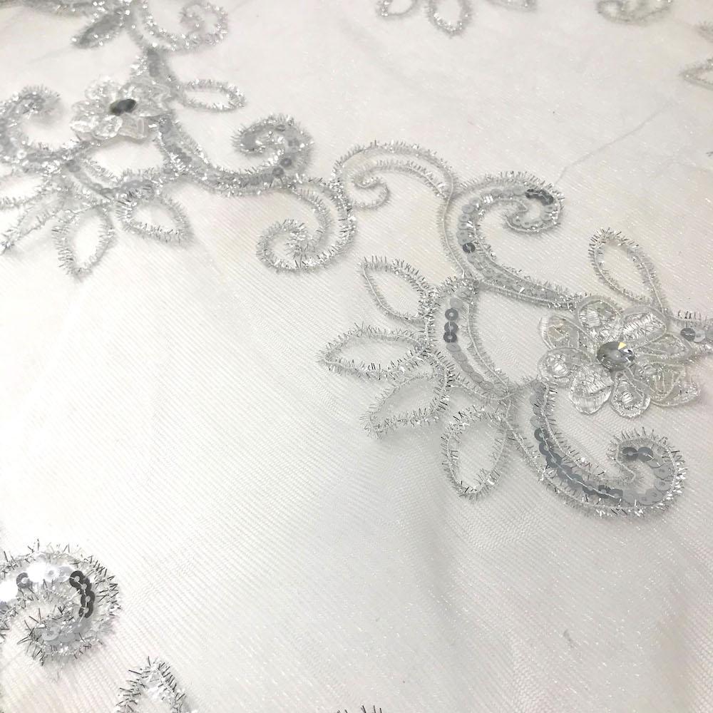 Daisy Ribbon Embroidery on Mesh with Sequins - Image 14