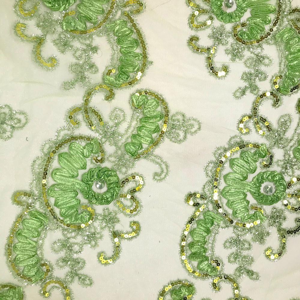 Daisy Ribbon Embroidery on Mesh with Sequins - Image 3