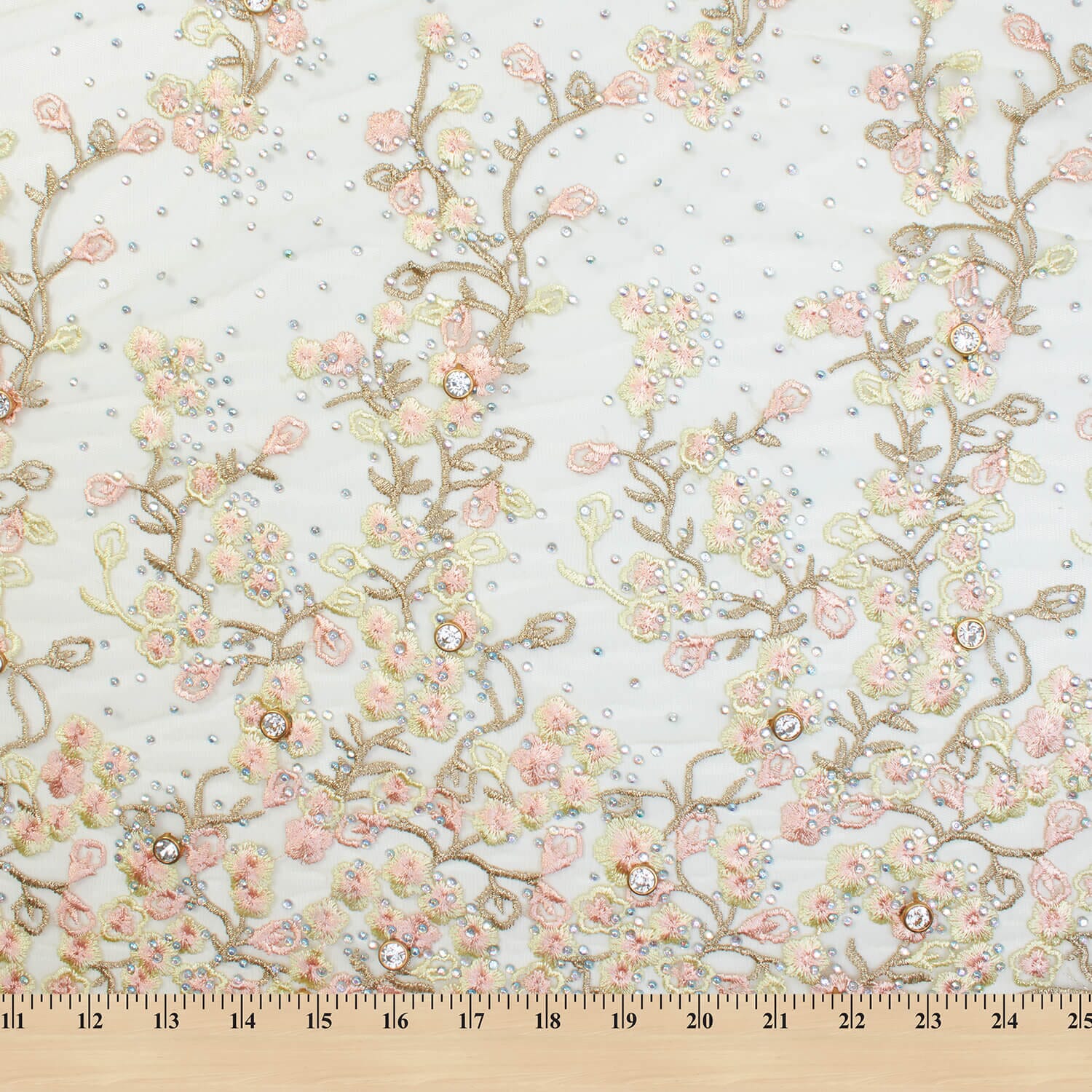 Diamond Rhinestone Floral Embroidery On Mesh - Image 4