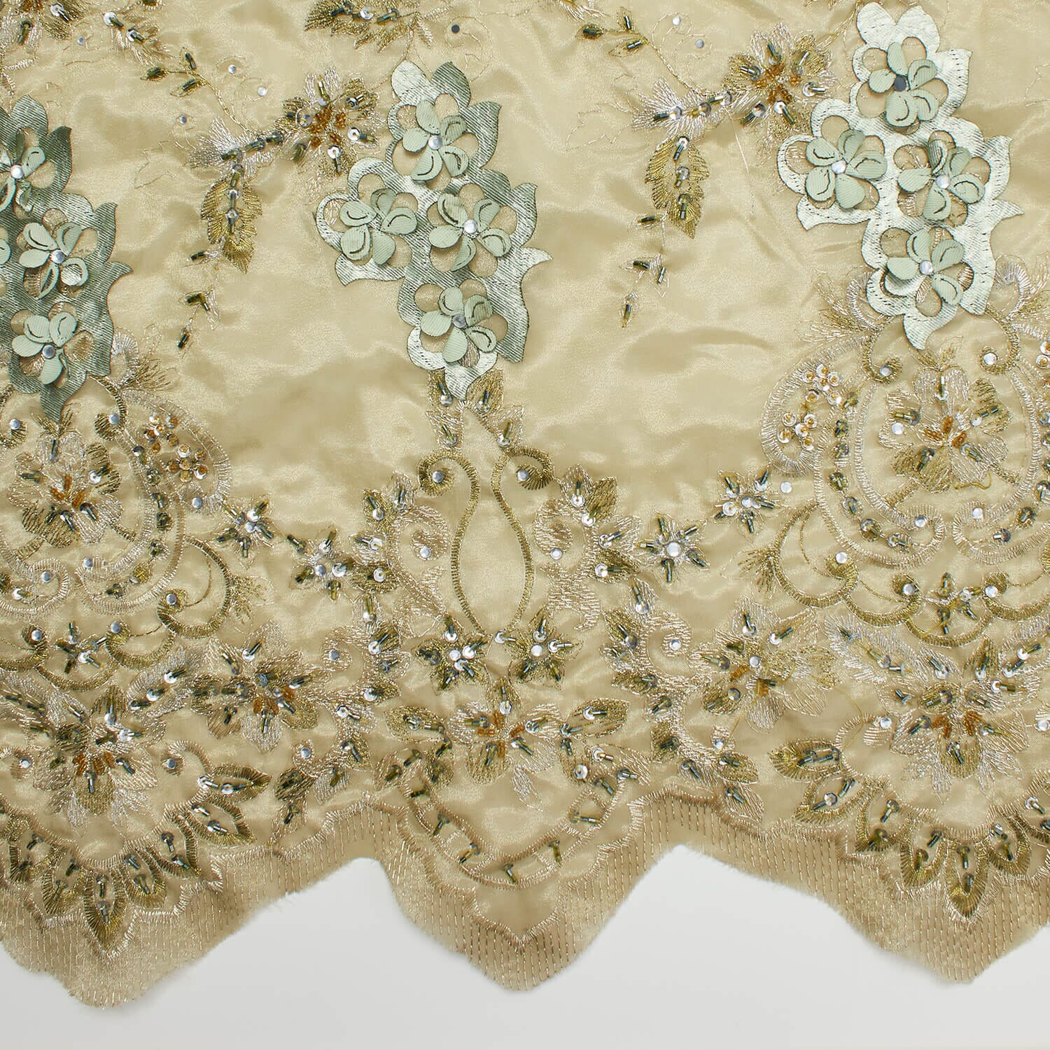 Olive Double Layered Organza with Beads & Sequins - Image 4