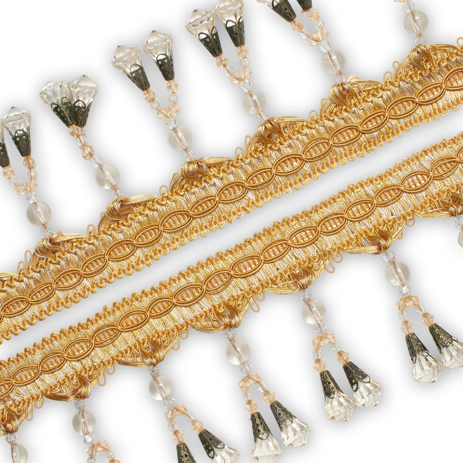 Dual Beaded Rhinestone Tassel Fringe Trim - Image 12