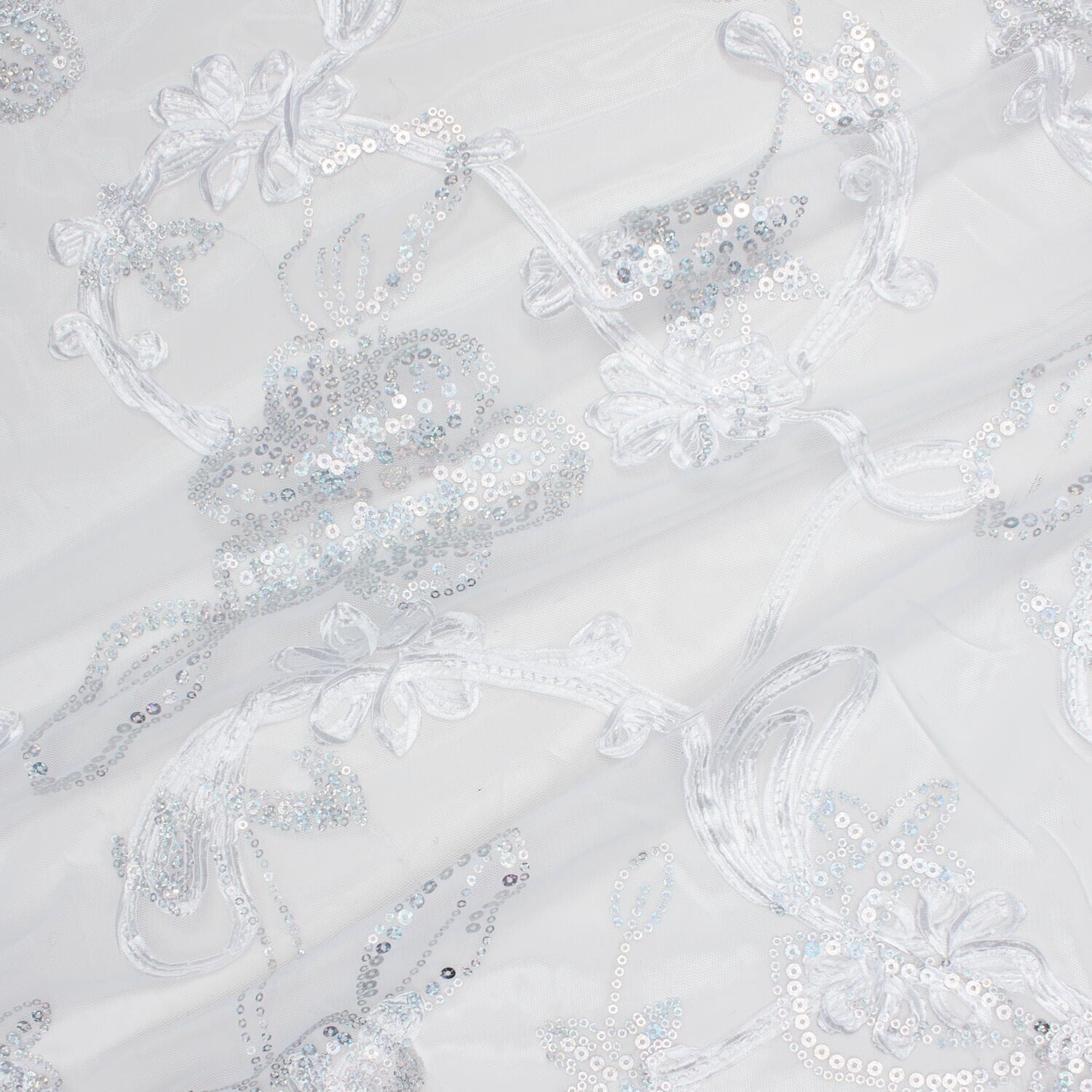 Embroidered Floral Ribbon And Sequins On Mesh - Image 2