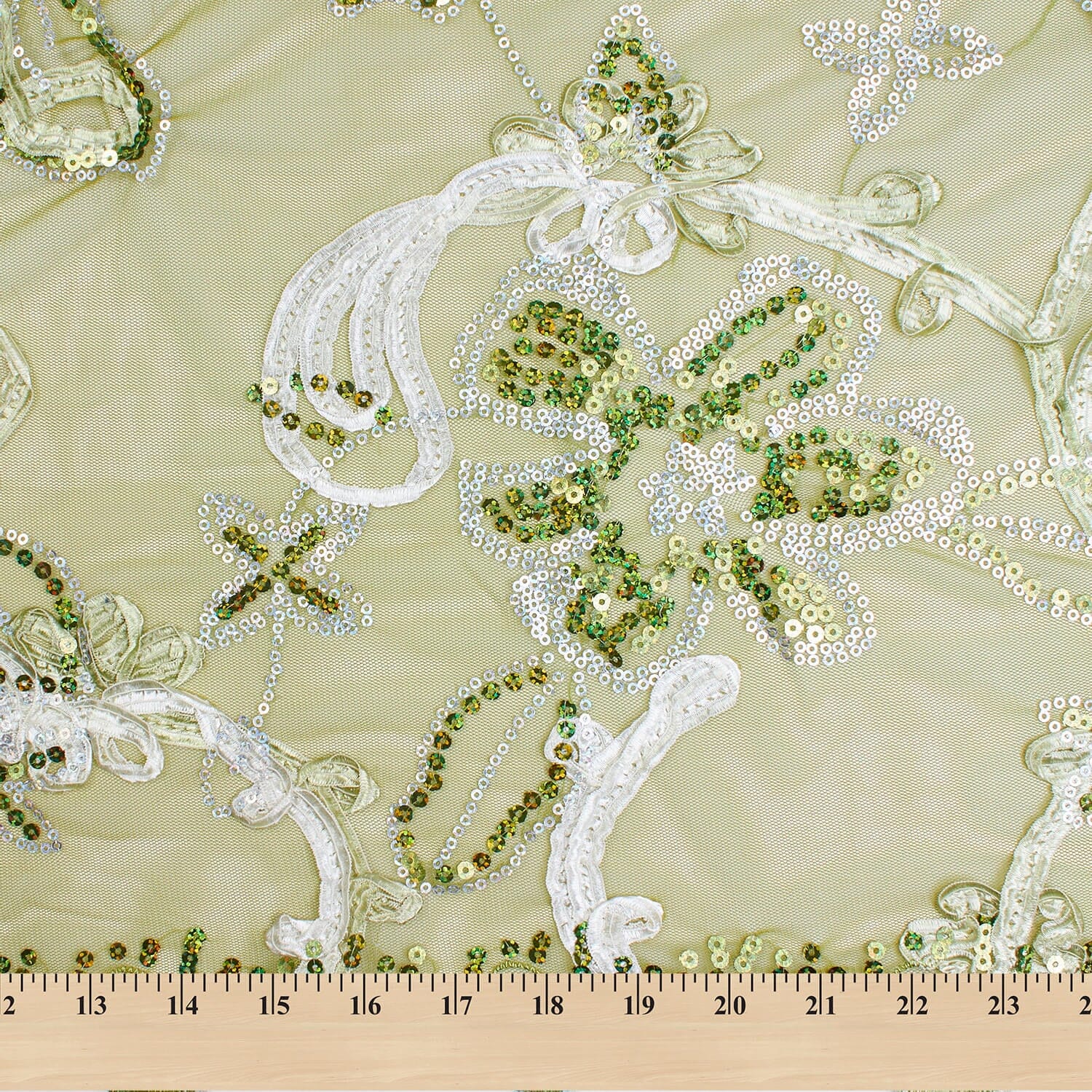 Embroidered Floral Ribbon And Sequins On Mesh - Image 8