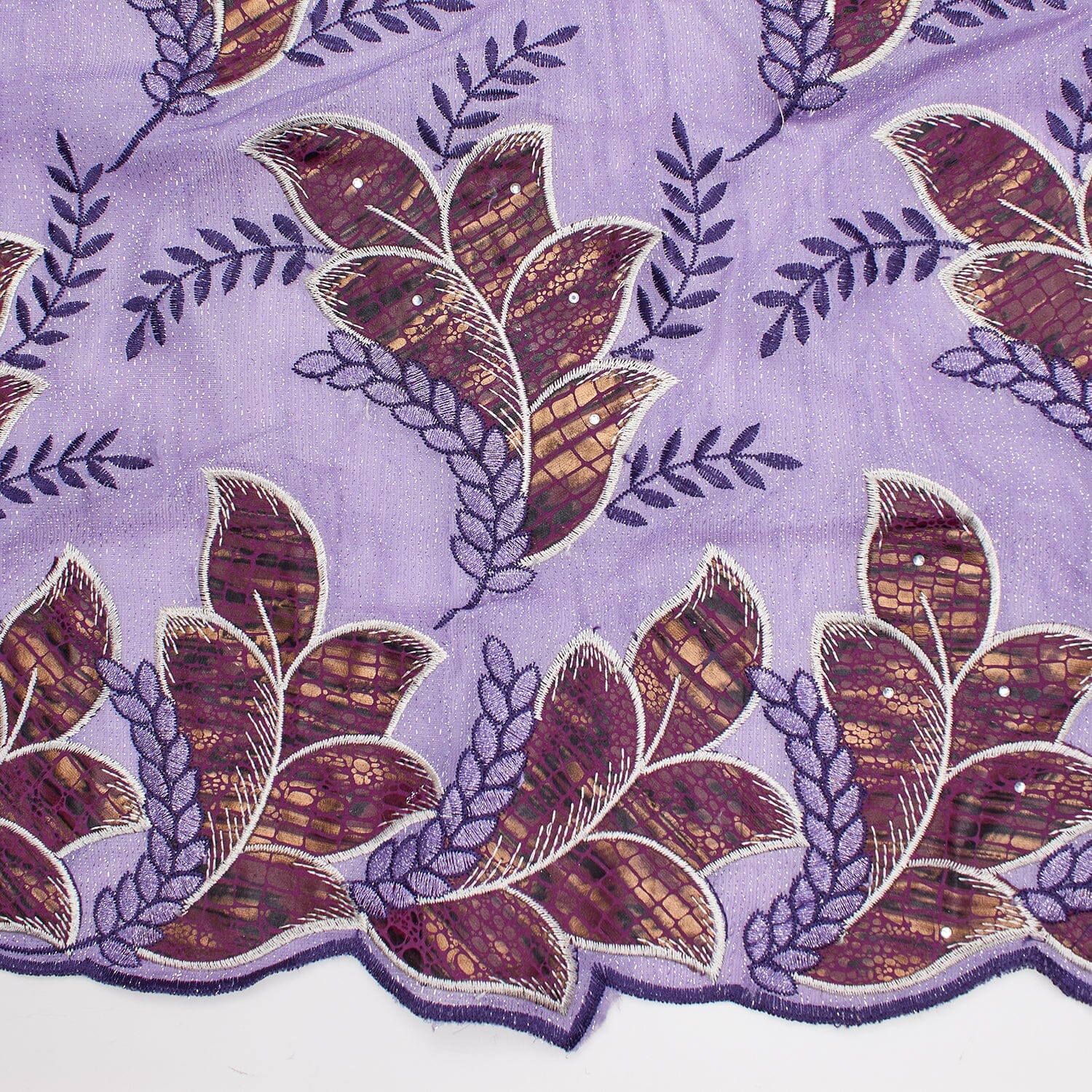 Embroidered Rhinestone Leafy Vines On Double Mesh - Image 3