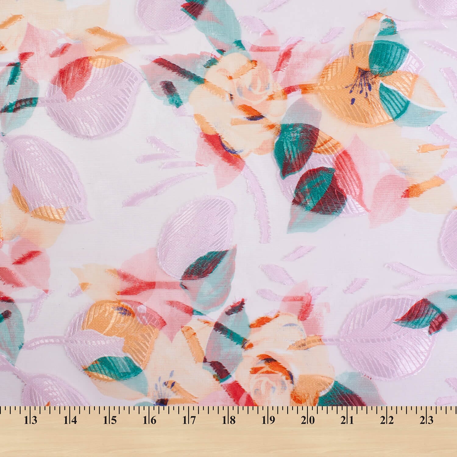 Embroidered Roses & Leaves On Printed Organza - Image 3