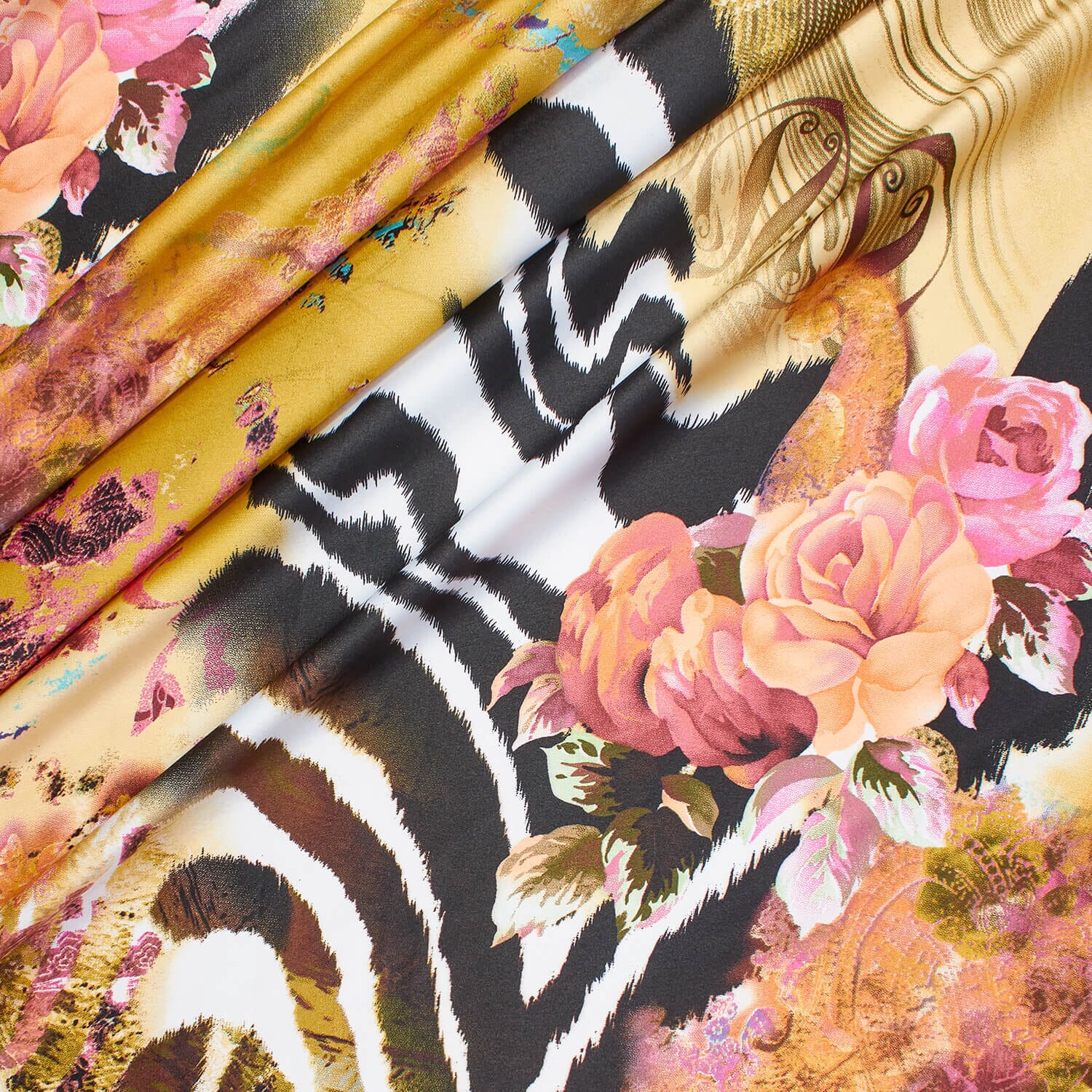 Exotic Abstract Animal Print & Floral Printed Silk Charmeuse